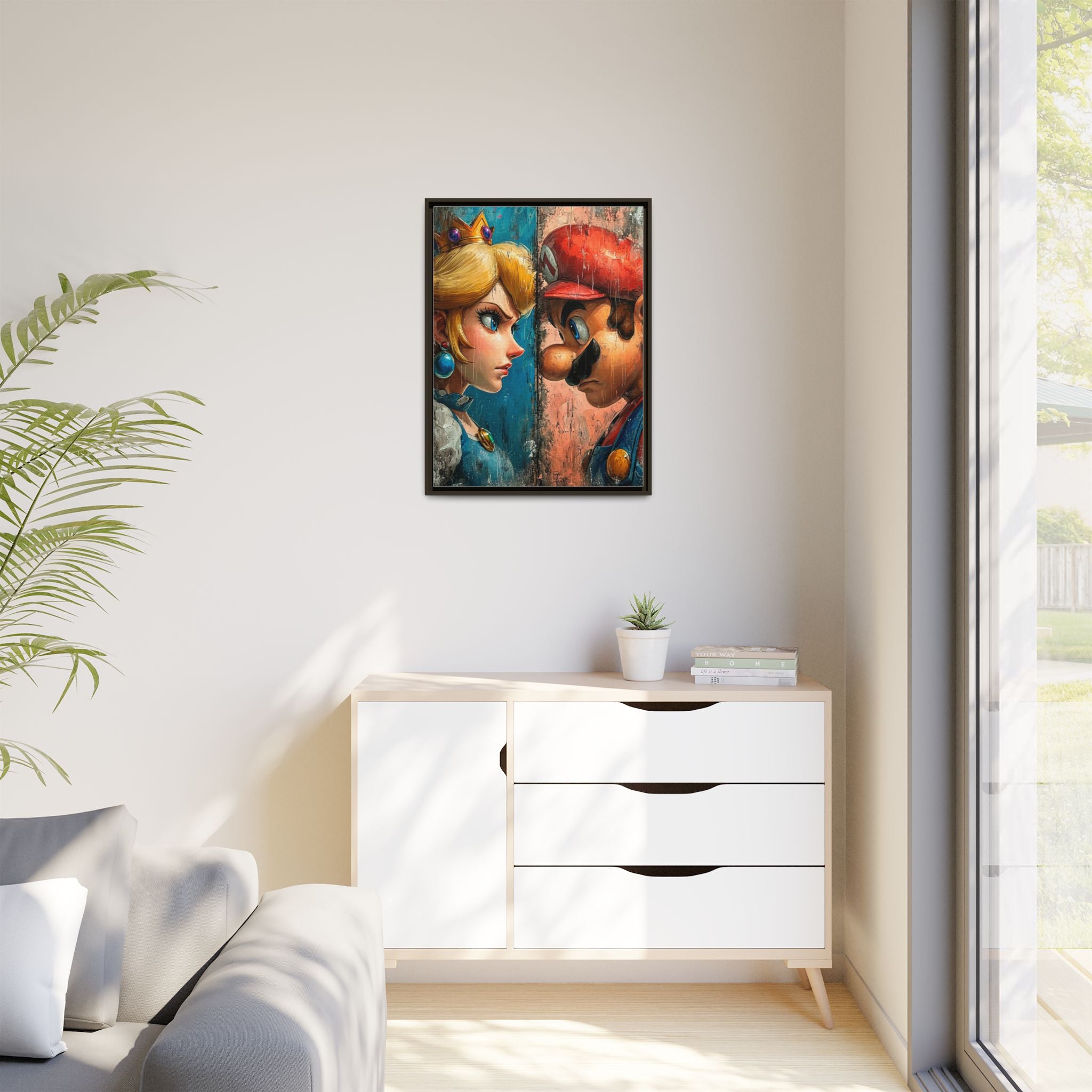 Legends Collide: Pixel Protagonists Reimagined, Gritty Game Art Portrait - Canvas Wall Art
