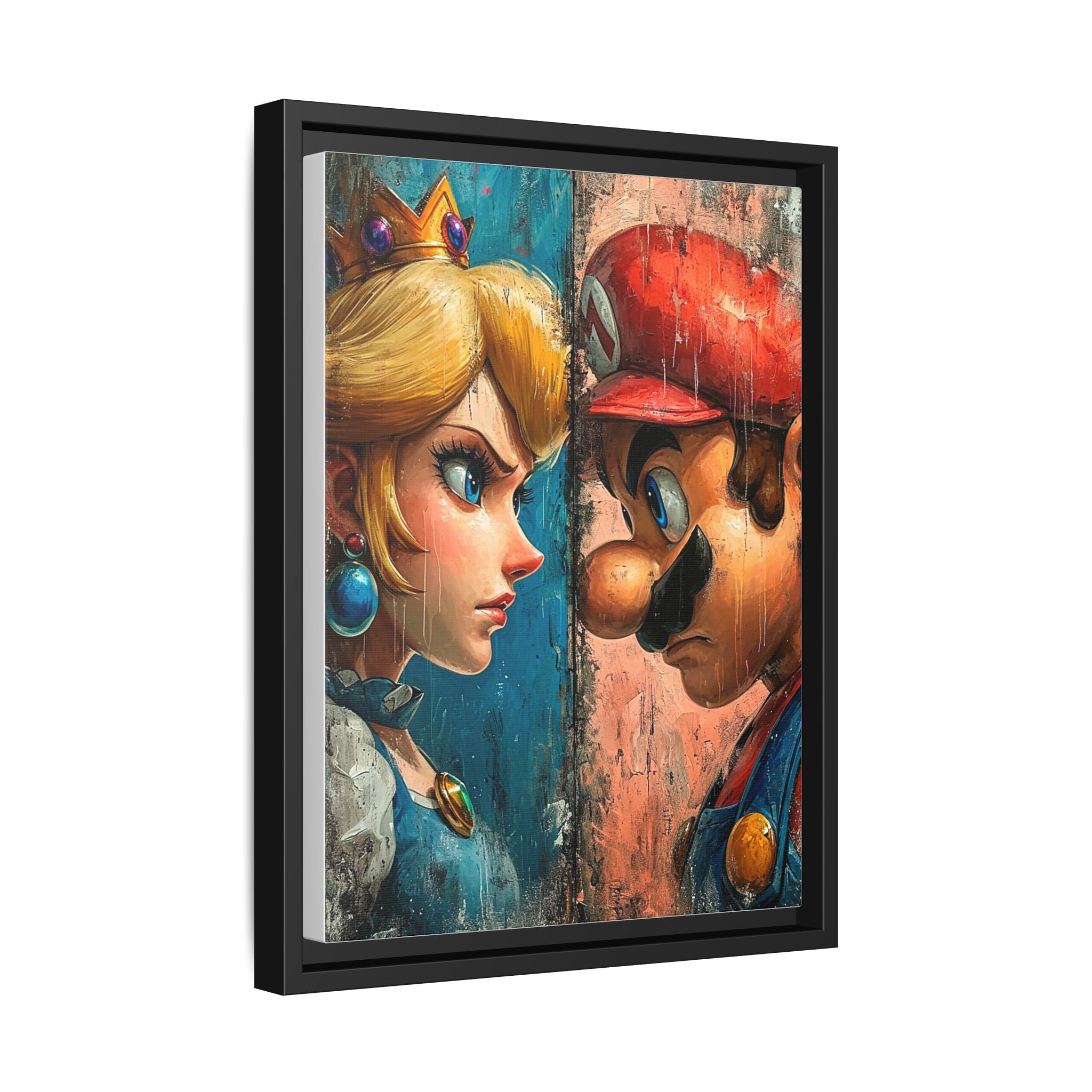 Legends Collide: Pixel Protagonists Reimagined, Gritty Game Art Portrait - Canvas Wall Art