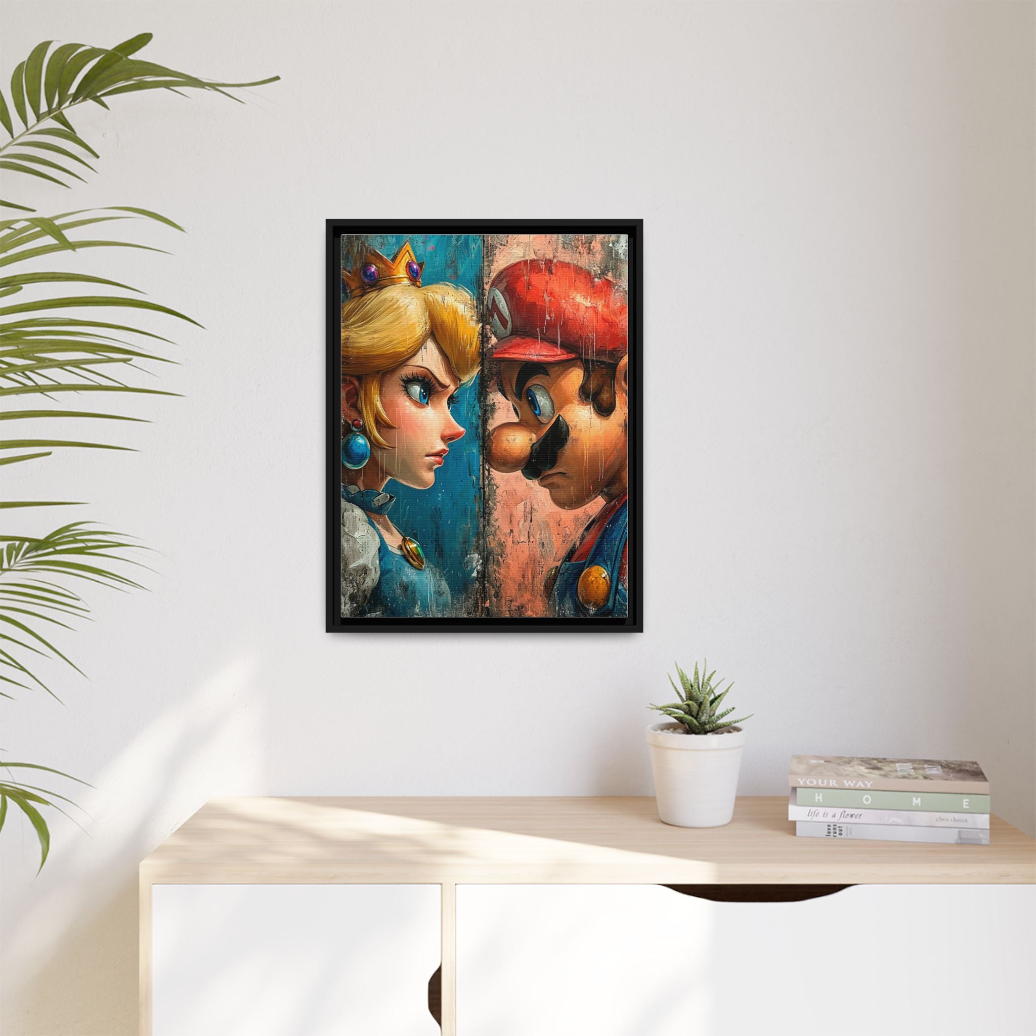 Legends Collide: Pixel Protagonists Reimagined, Gritty Game Art Portrait - Canvas Wall Art