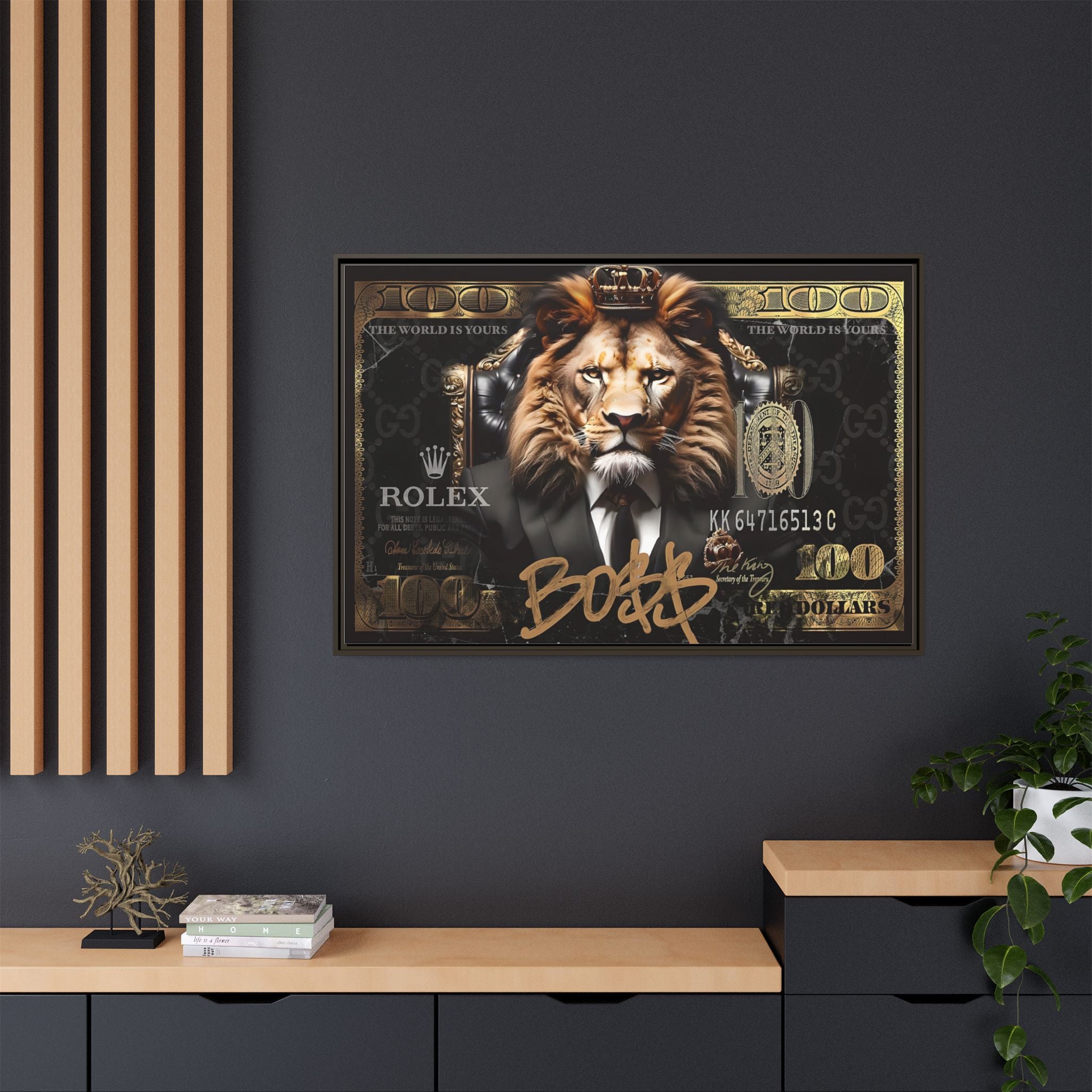 Lion Sovereign: Corporate Dominance, Golden Empire, Power Portrait - Canvas Wall Art