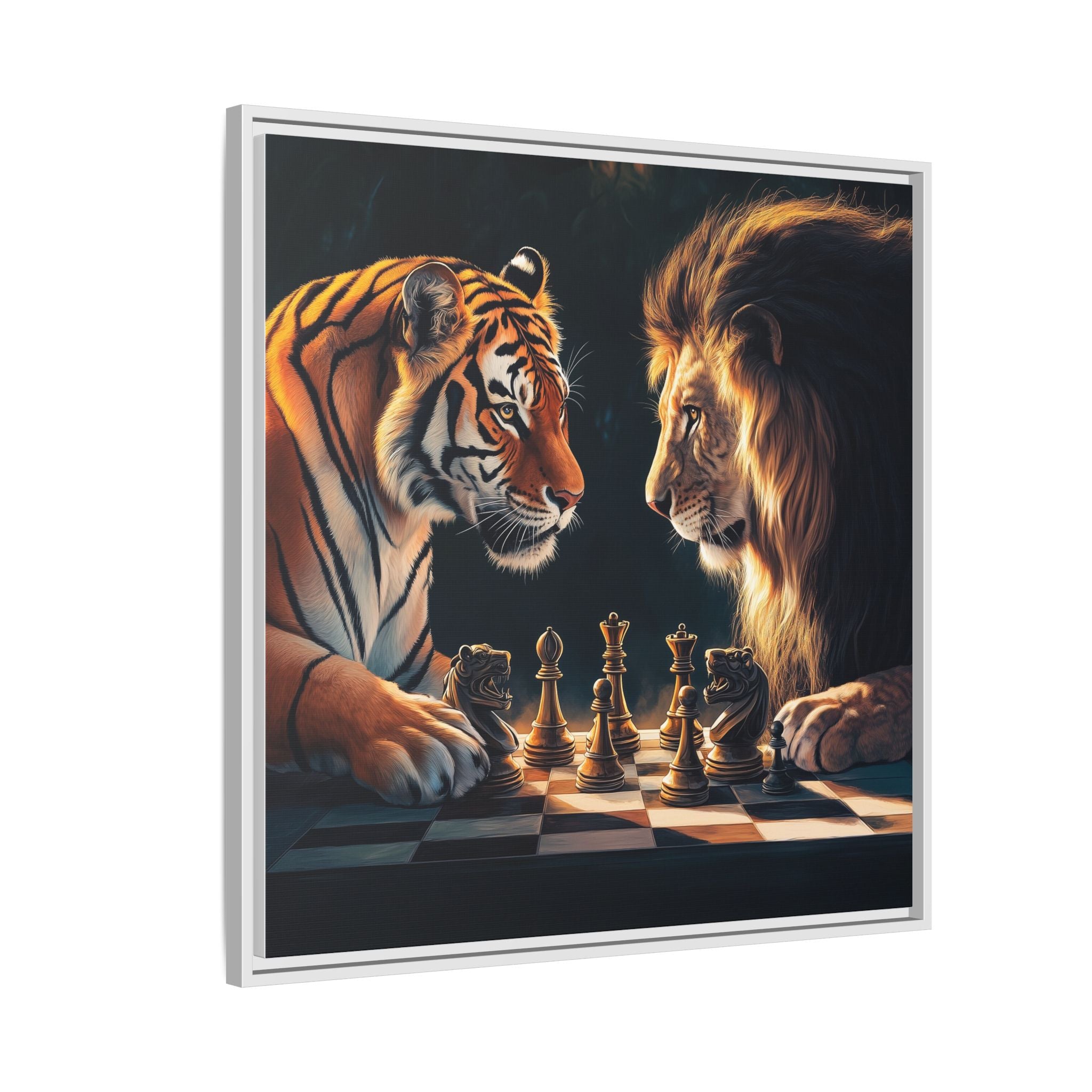 Predatory Strategies: Animal Kingdom Chess, Metaphorical Digital Art - Canvas Wall Art