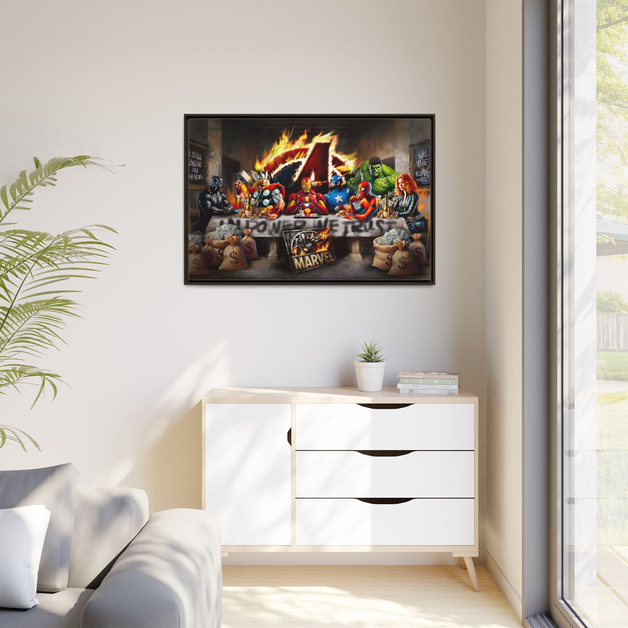 Feast of Franchises: Marvel Avengers Last Supper, Corporate Pop Art Parody - Canvas Wall Art