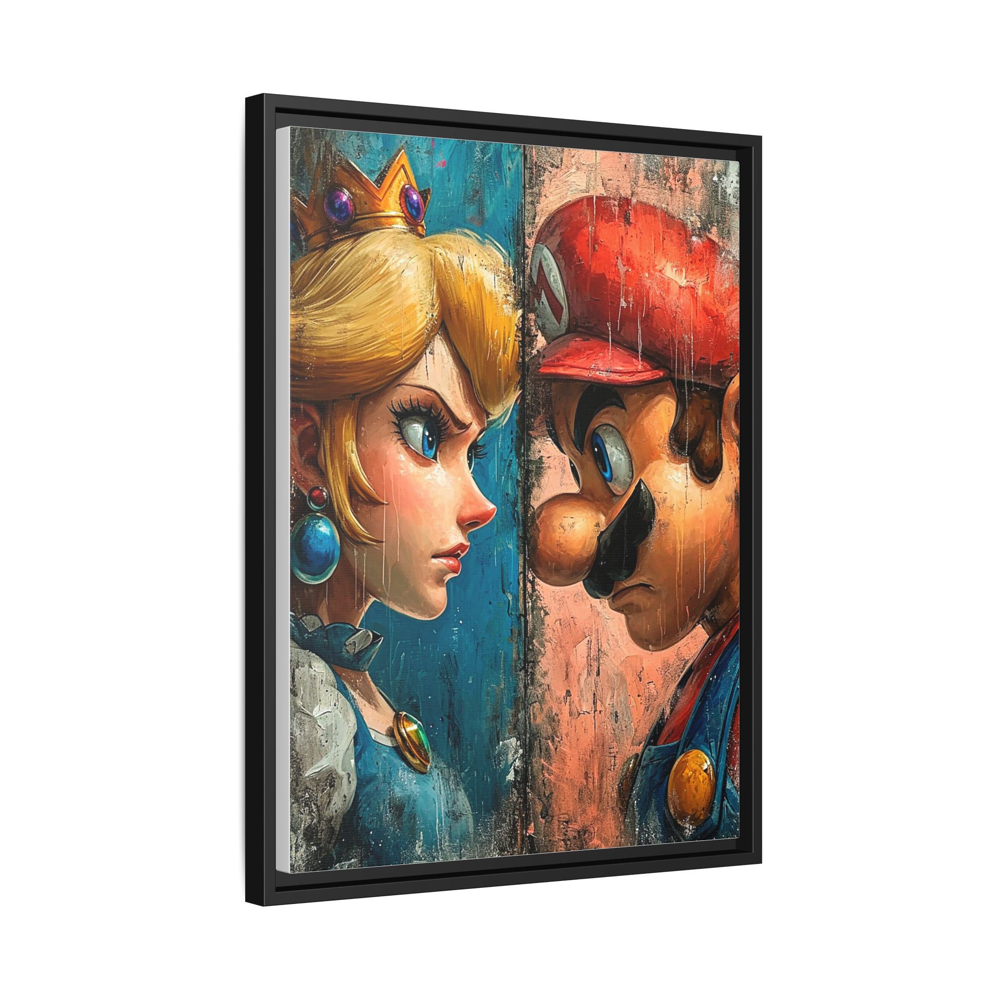 Legends Collide: Pixel Protagonists Reimagined, Gritty Game Art Portrait - Canvas Wall Art
