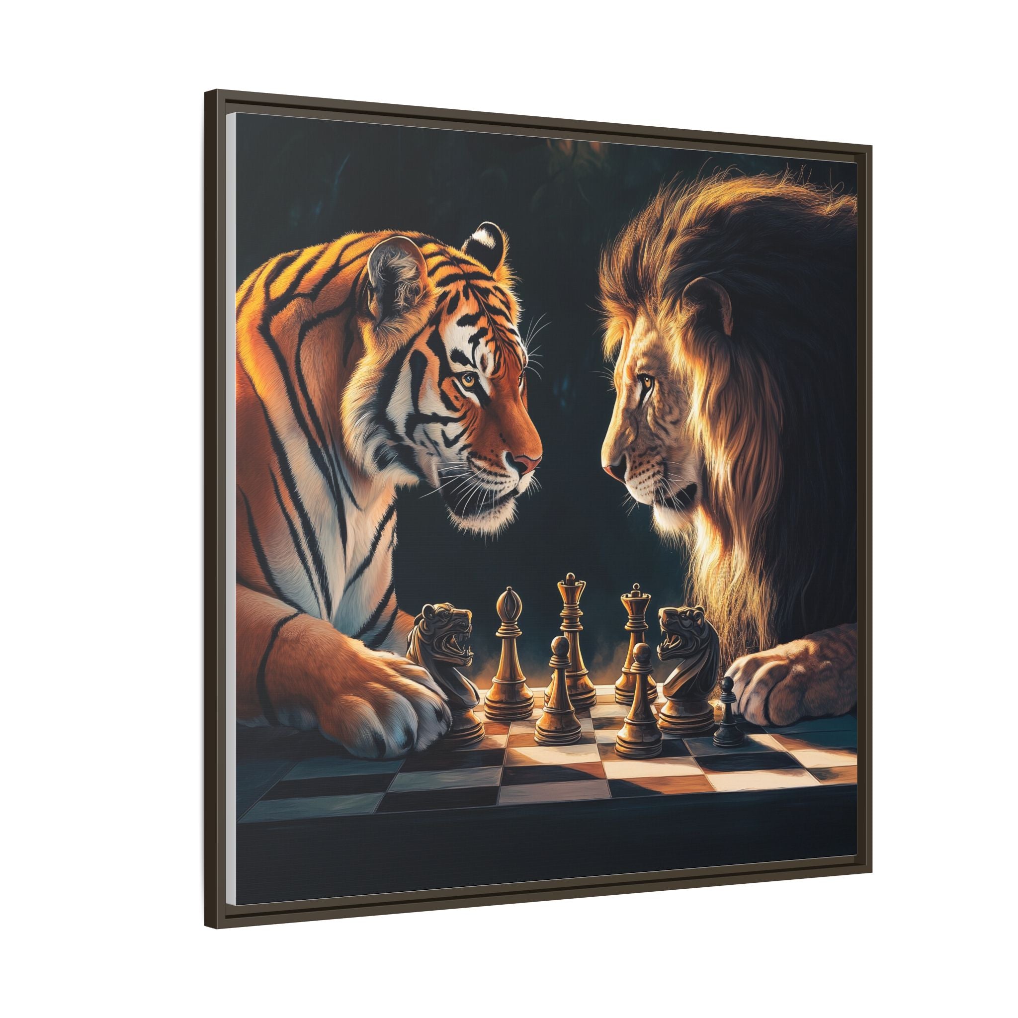 Predatory Strategies: Animal Kingdom Chess, Metaphorical Digital Art - Canvas Wall Art
