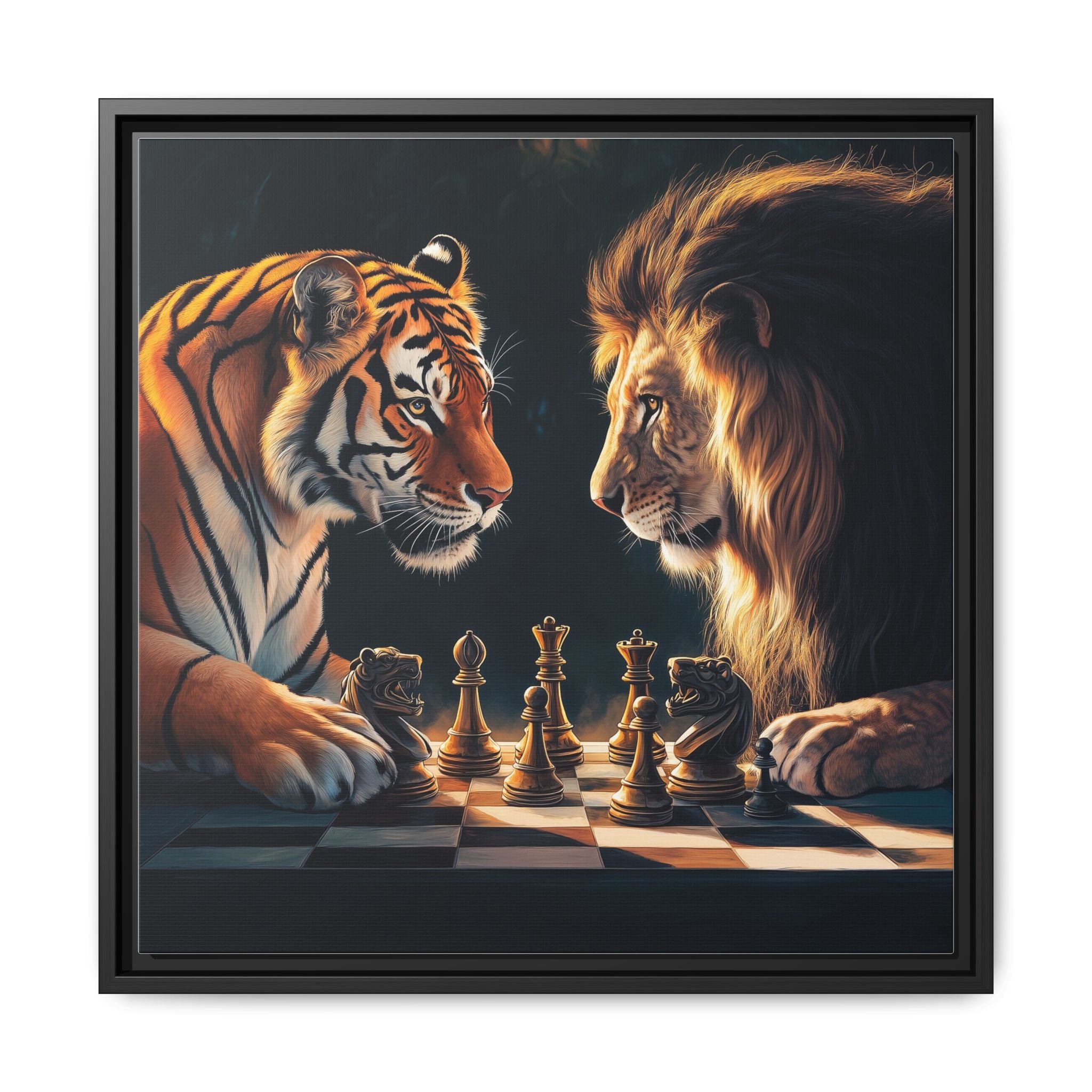Predatory Strategies: Animal Kingdom Chess, Metaphorical Digital Art - Canvas Wall Art