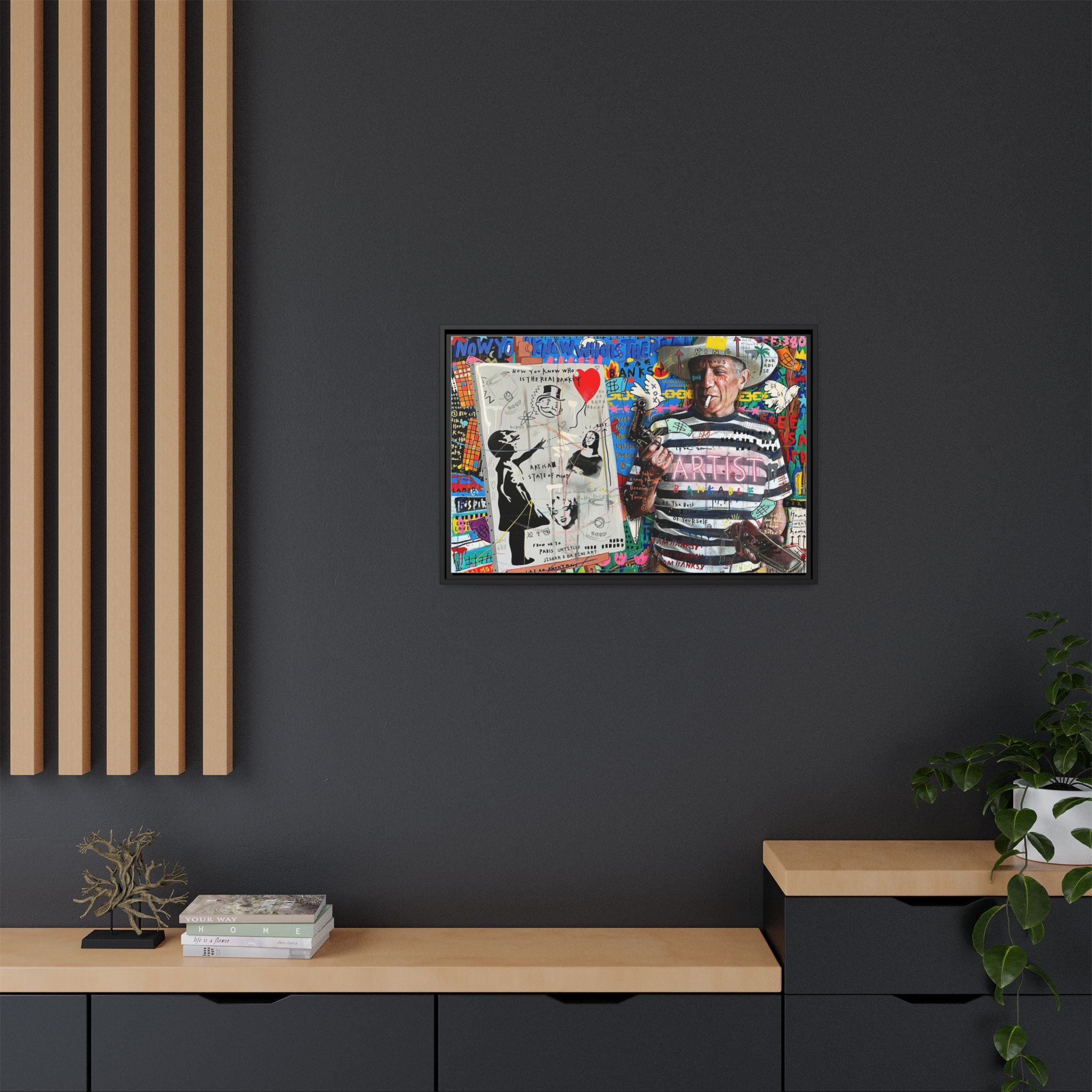 Bankable Rebellion: Street Art Collage, Banksy-Inspired Social Commentary, Urban Creative Expression - Canvas Wall Art