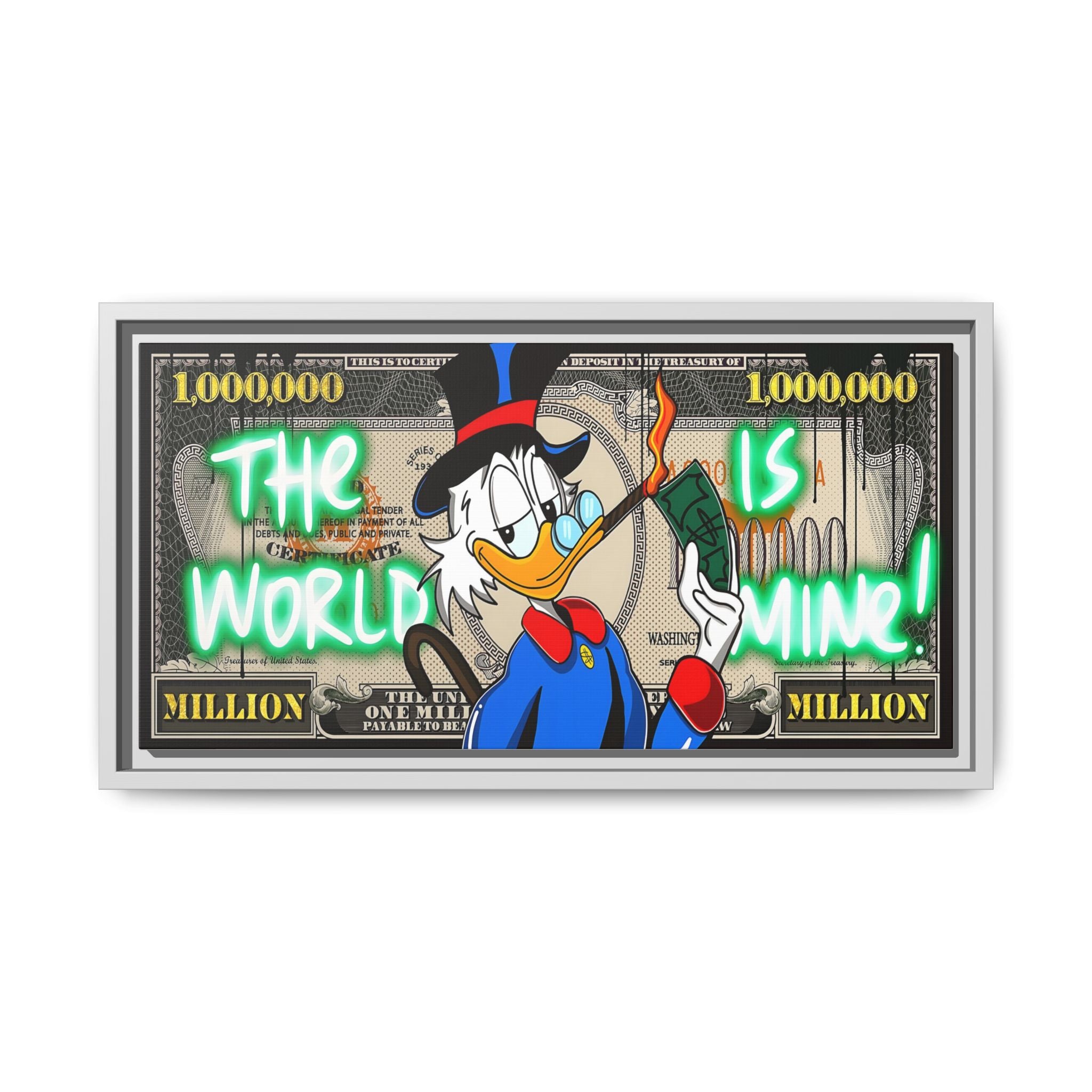 Duck Dollar Domination: Pop Art Financial Satire, Disney Character Urban Commentary - Canvas Wall Art