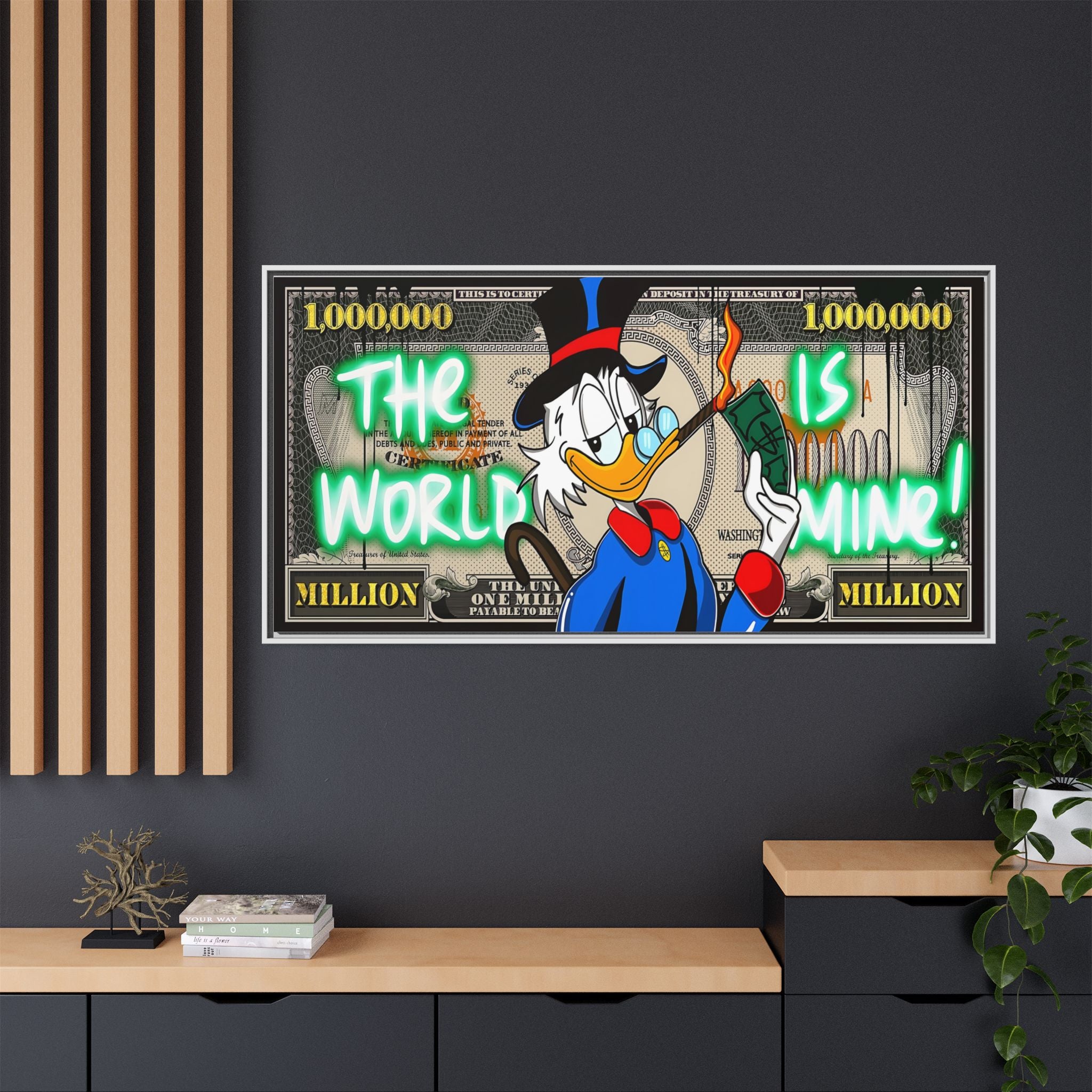 Duck Dollar Domination: Pop Art Financial Satire, Disney Character Urban Commentary - Canvas Wall Art