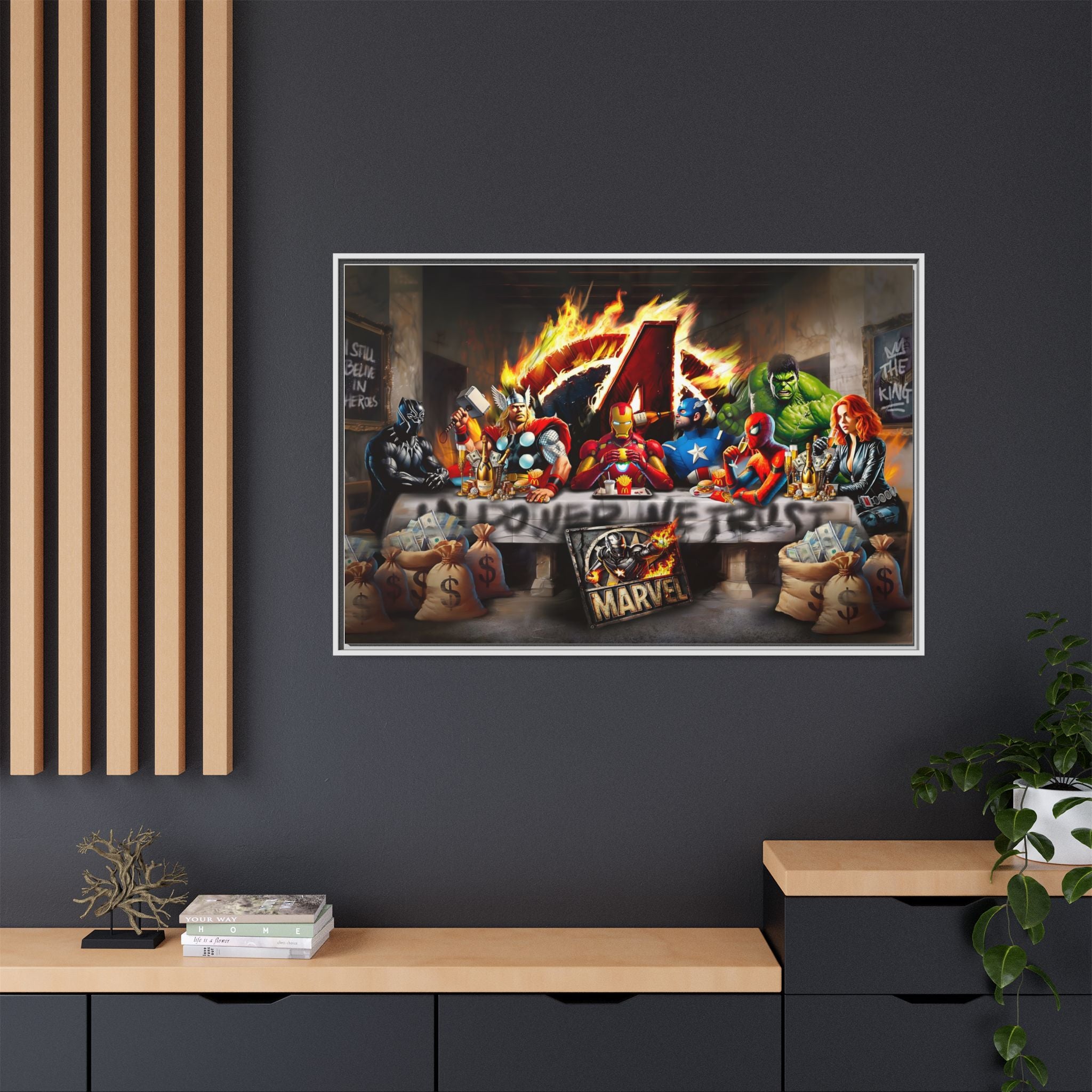 Feast of Franchises: Marvel Avengers Last Supper, Corporate Pop Art Parody - Canvas Wall Art