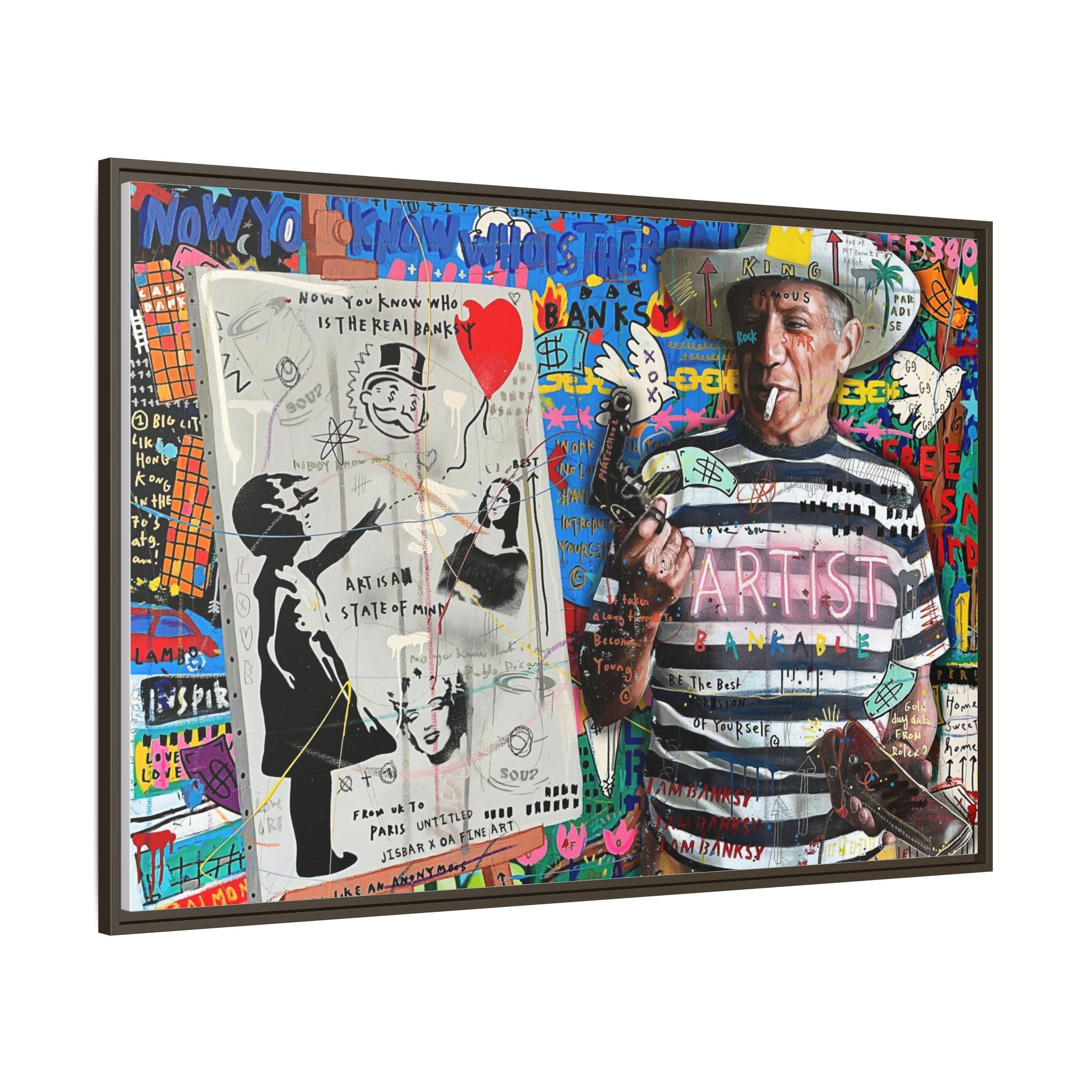 Bankable Rebellion: Street Art Collage, Banksy-Inspired Social Commentary, Urban Creative Expression - Canvas Wall Art