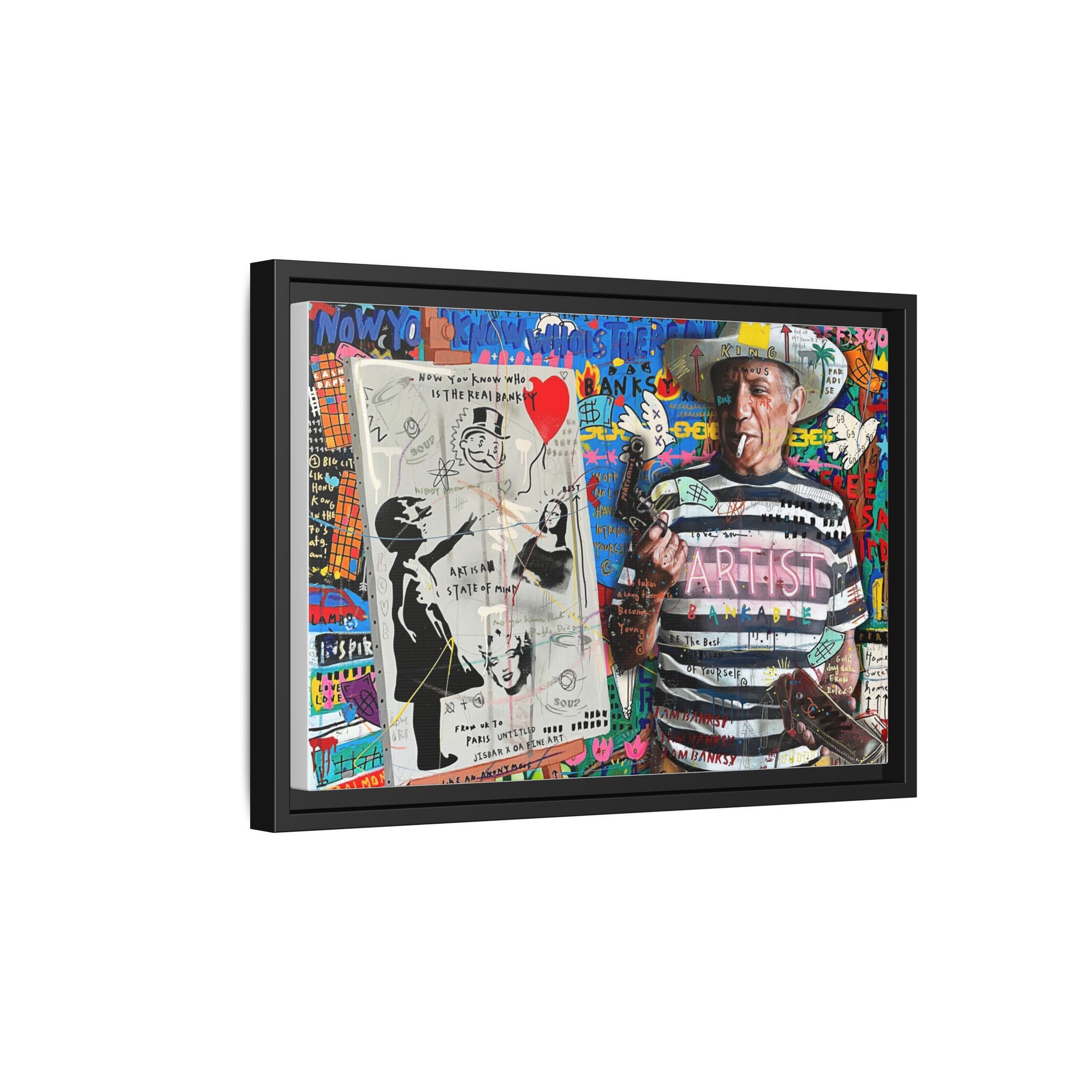 Bankable Rebellion: Street Art Collage, Banksy-Inspired Social Commentary, Urban Creative Expression - Canvas Wall Art