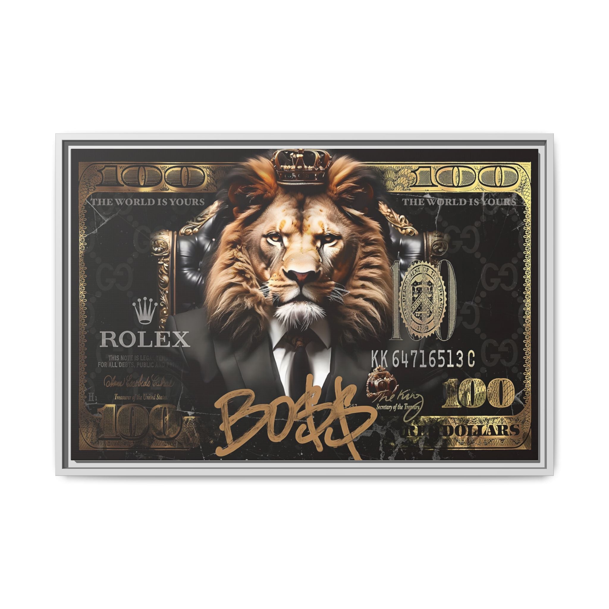 Lion Sovereign: Corporate Dominance, Golden Empire, Power Portrait - Canvas Wall Art
