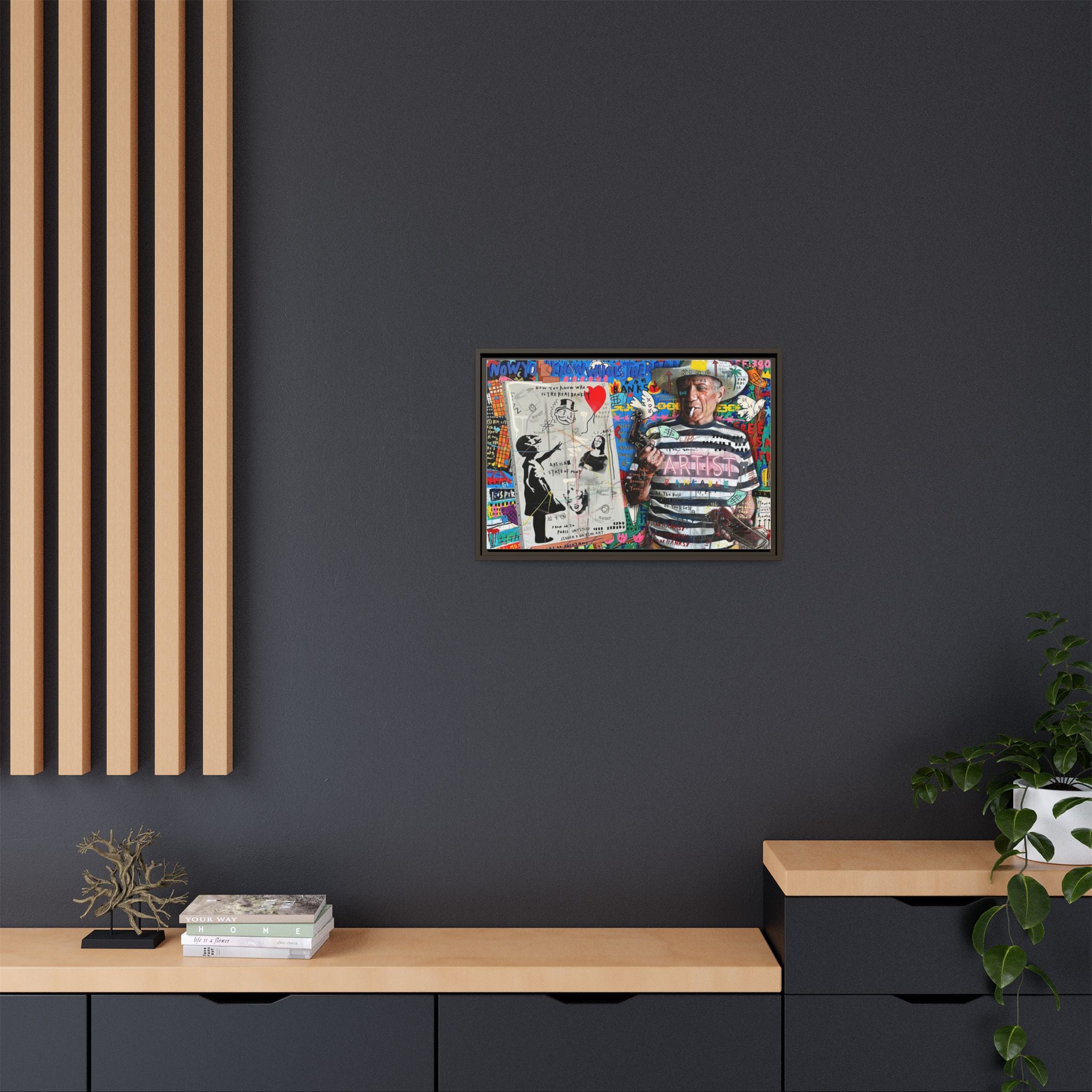 Bankable Rebellion: Street Art Collage, Banksy-Inspired Social Commentary, Urban Creative Expression - Canvas Wall Art