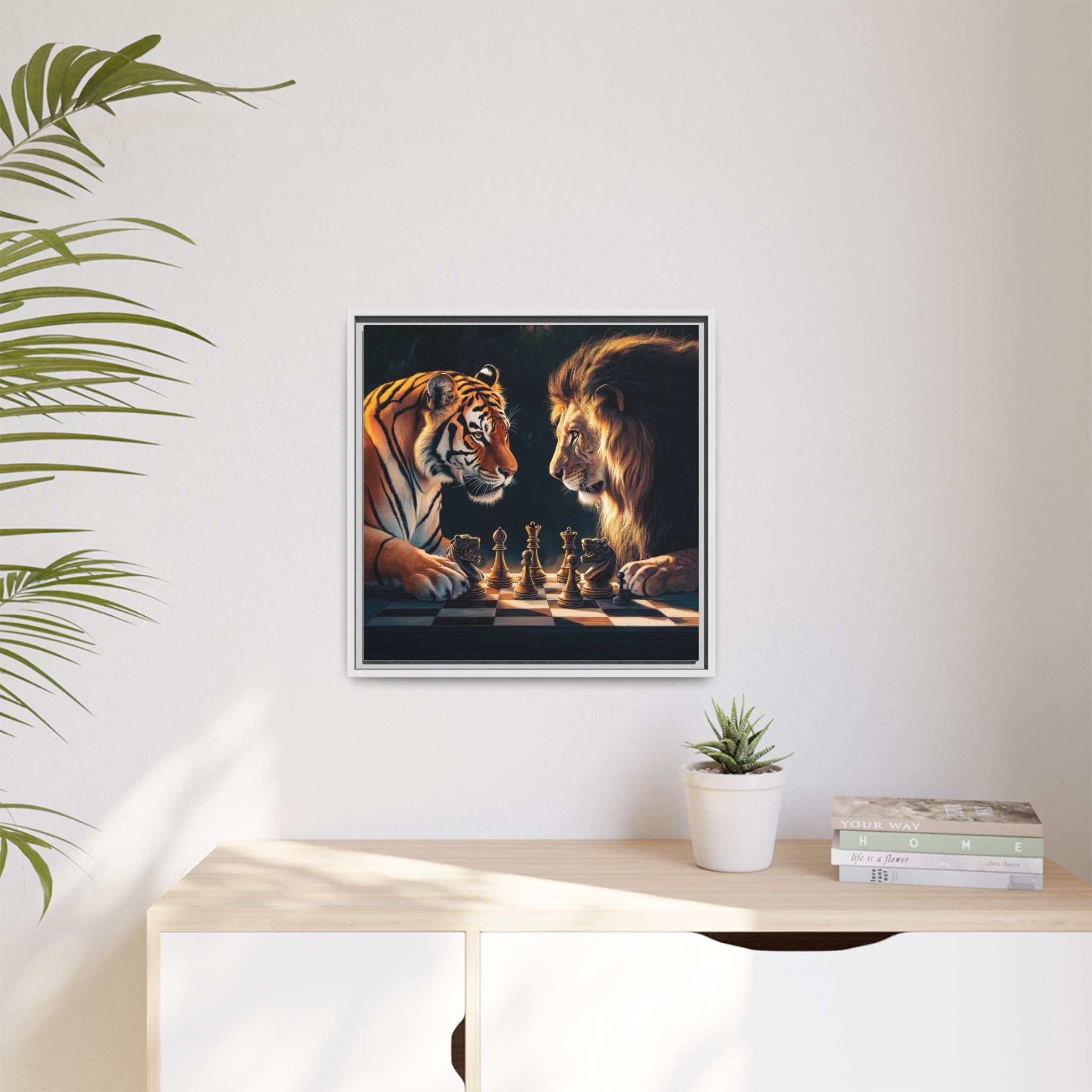 Predatory Strategies: Animal Kingdom Chess, Metaphorical Digital Art - Canvas Wall Art
