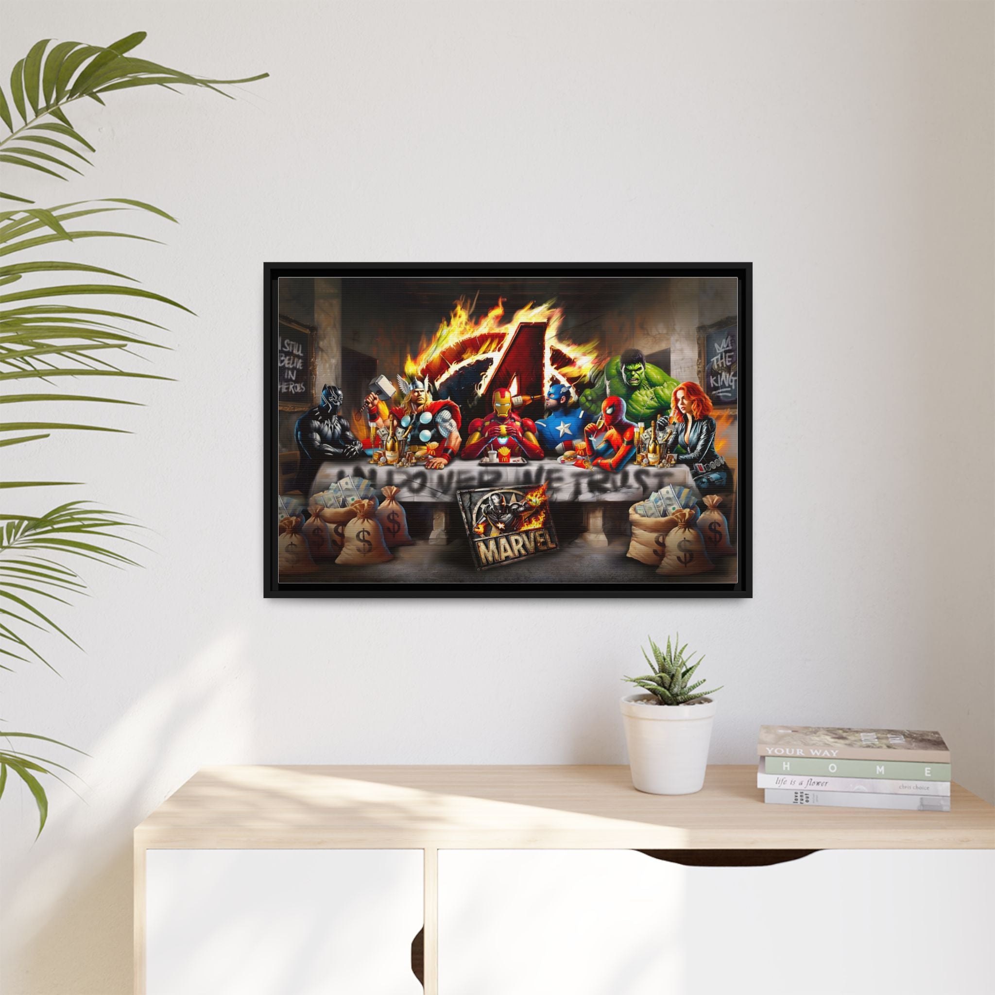 Feast of Franchises: Marvel Avengers Last Supper, Corporate Pop Art Parody - Canvas Wall Art