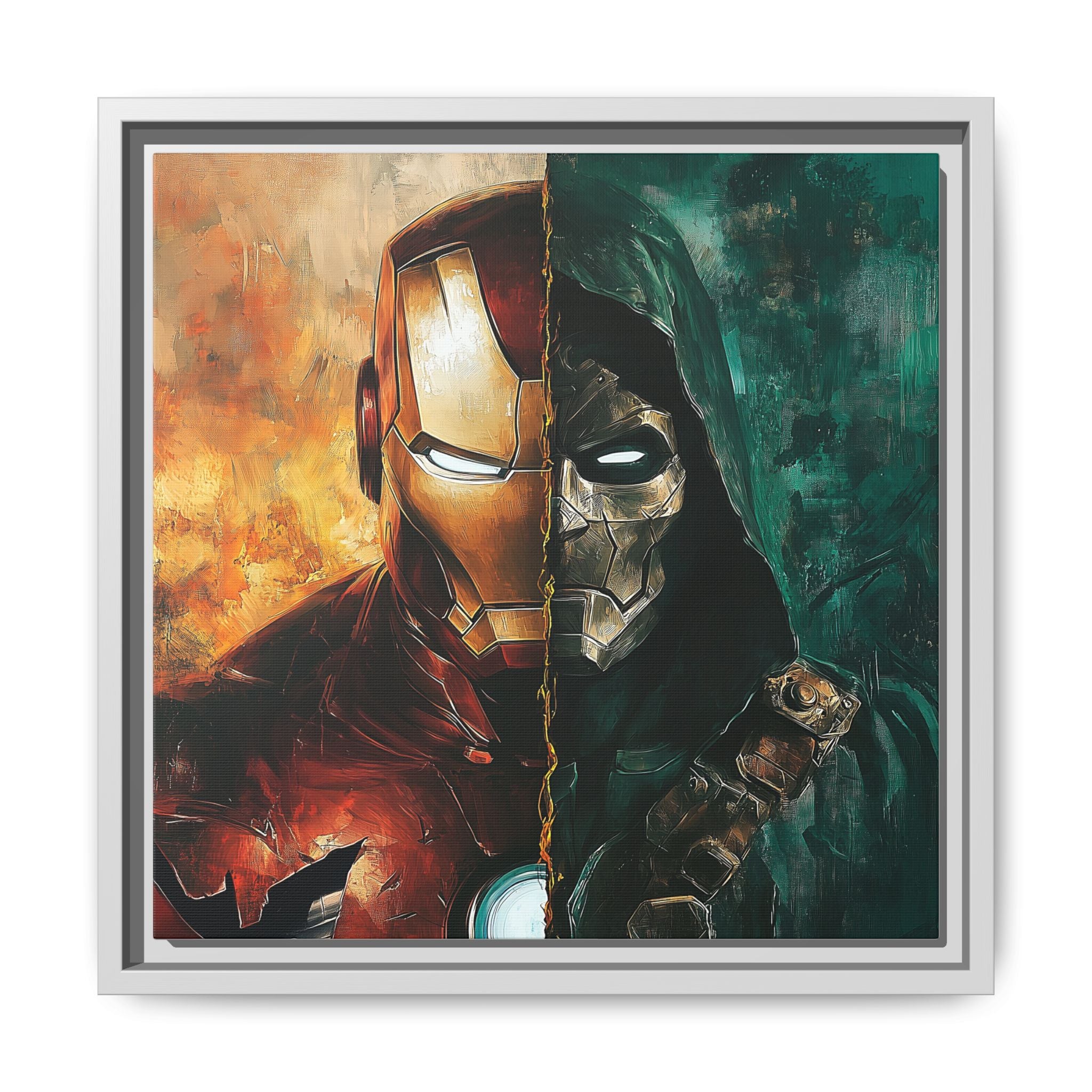 Technological Titans: Marvel Rivalry, Digital Fan Art Portrait, Superhero Duality Composition - Canvas Wall Art