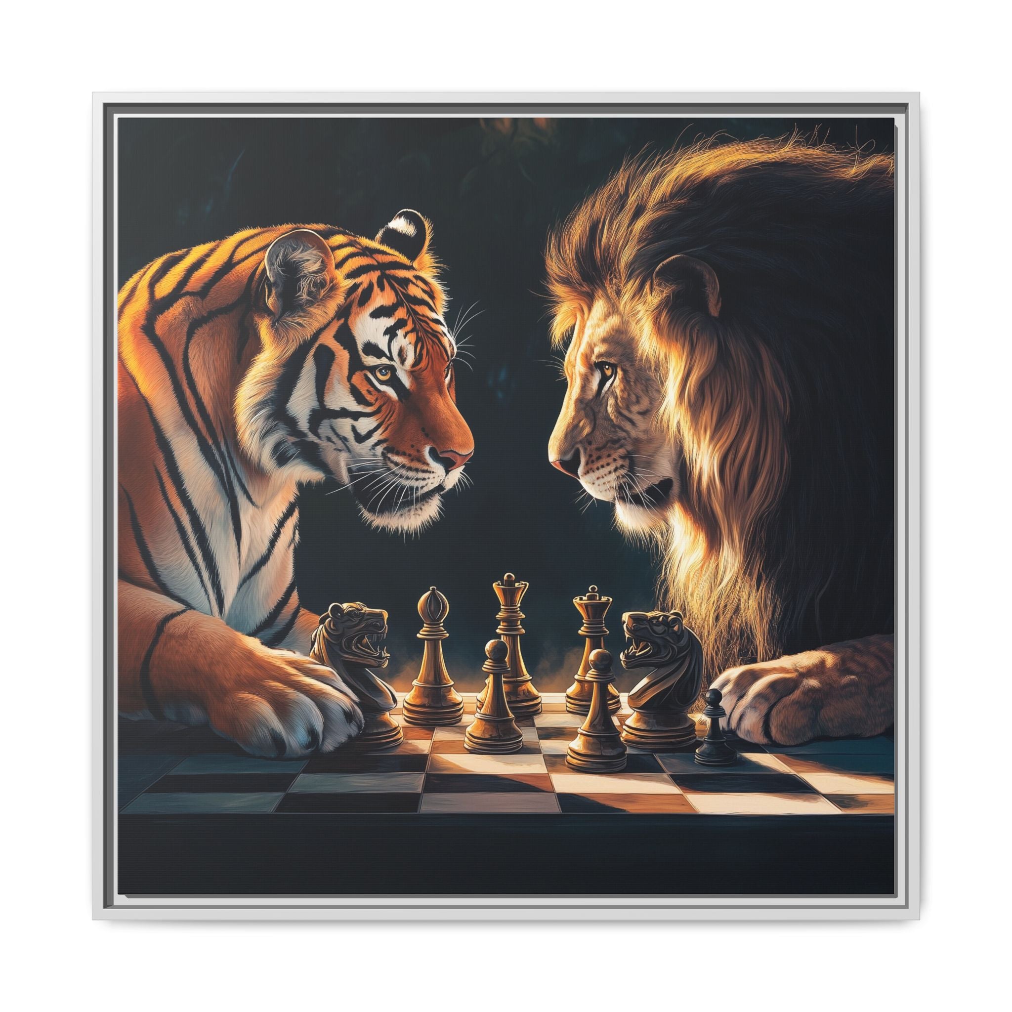 Predatory Strategies: Animal Kingdom Chess, Metaphorical Digital Art - Canvas Wall Art