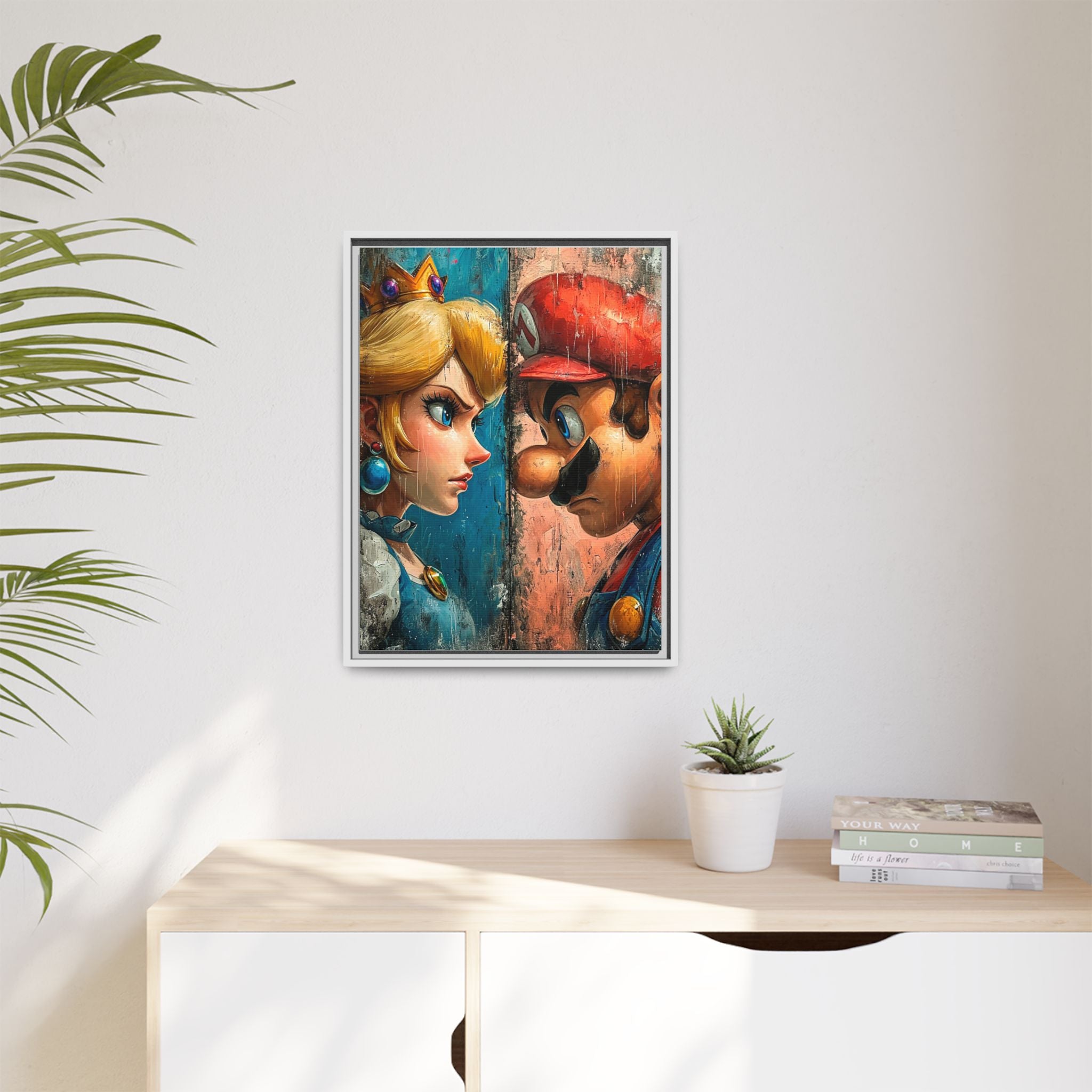 Legends Collide: Pixel Protagonists Reimagined, Gritty Game Art Portrait - Canvas Wall Art