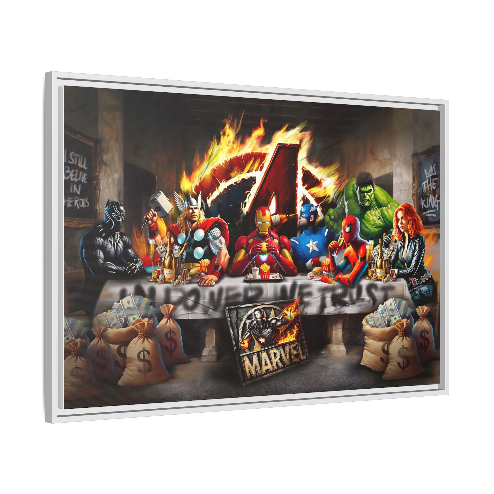 Feast of Franchises: Marvel Avengers Last Supper, Corporate Pop Art Parody - Canvas Wall Art