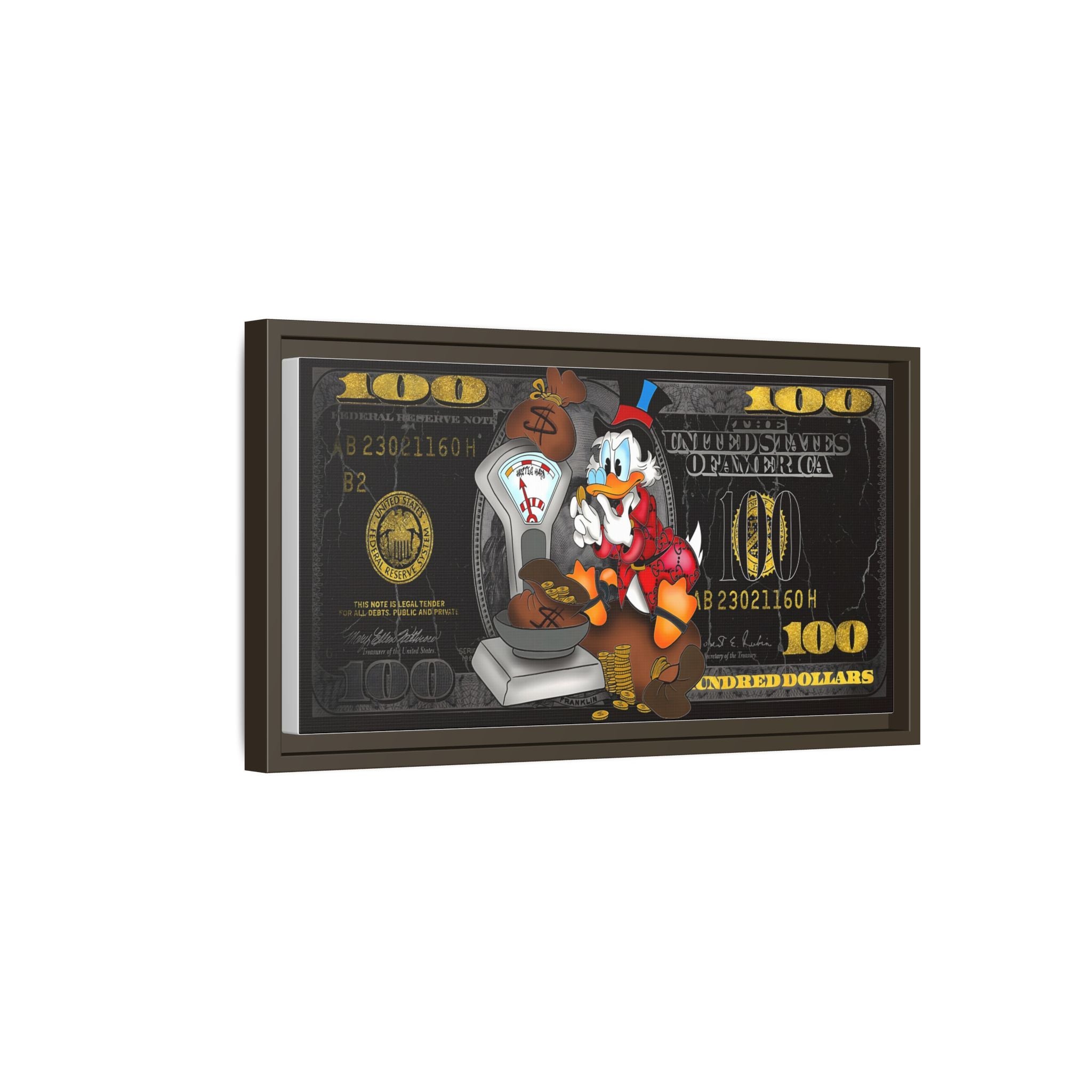 McDuck's Monetary Manifesto: Cartoon Currency Collage, Wealth Visualization Artwork - Canvas Wall Art