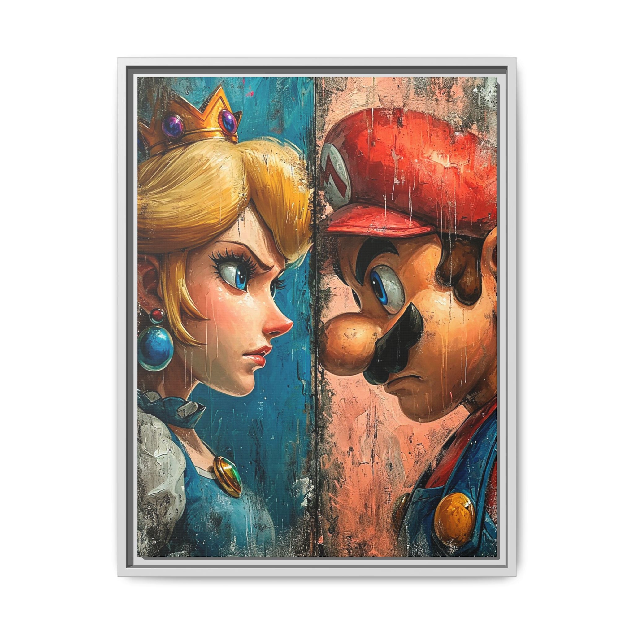 Legends Collide: Pixel Protagonists Reimagined, Gritty Game Art Portrait - Canvas Wall Art