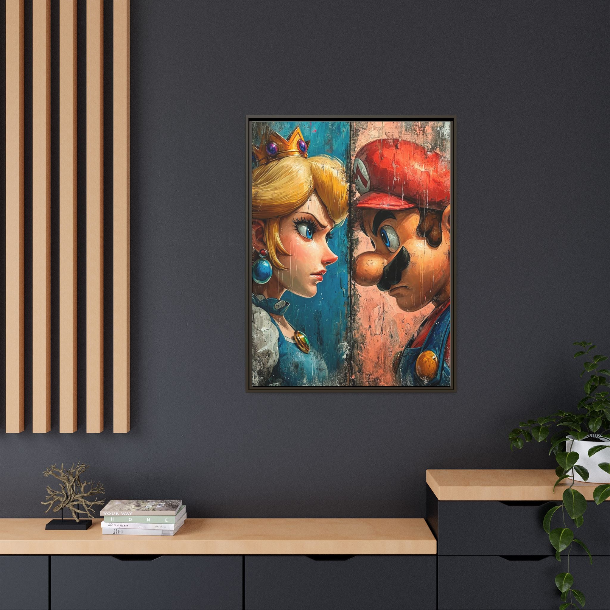Legends Collide: Pixel Protagonists Reimagined, Gritty Game Art Portrait - Canvas Wall Art
