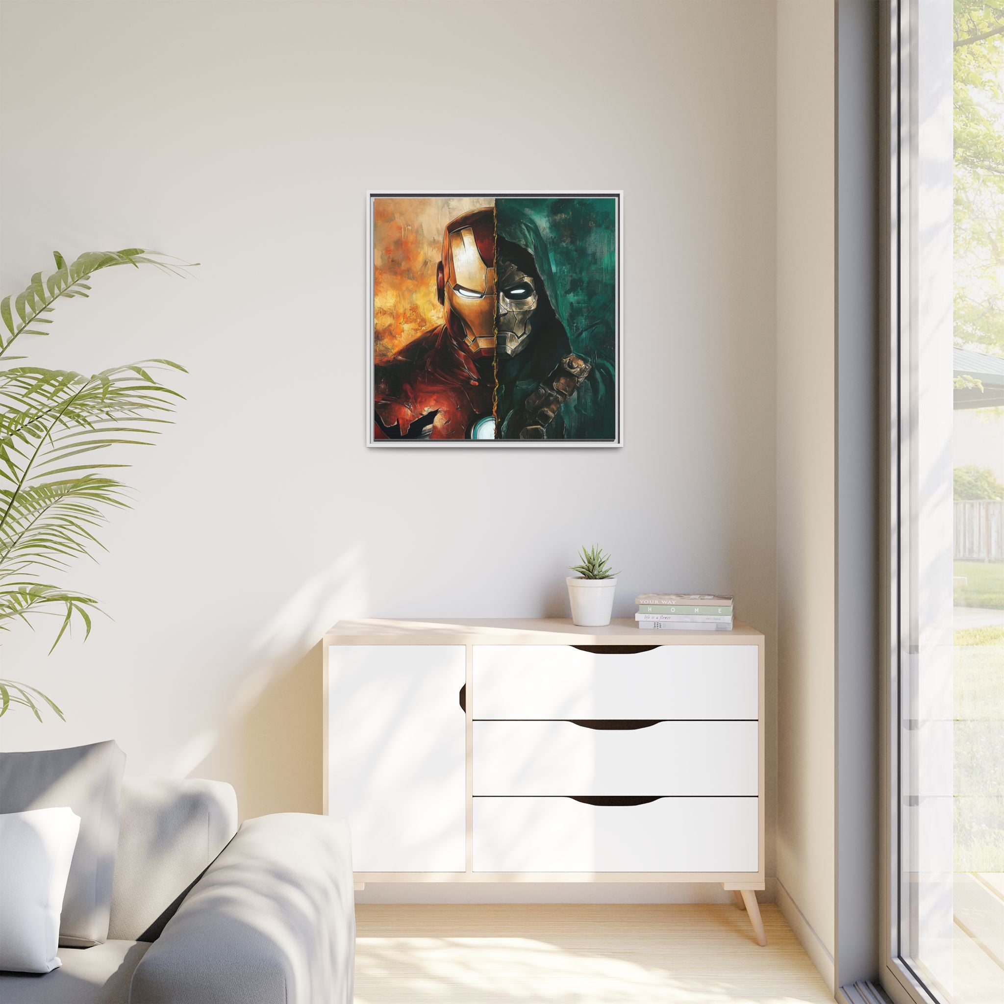 Technological Titans: Marvel Rivalry, Digital Fan Art Portrait, Superhero Duality Composition - Canvas Wall Art
