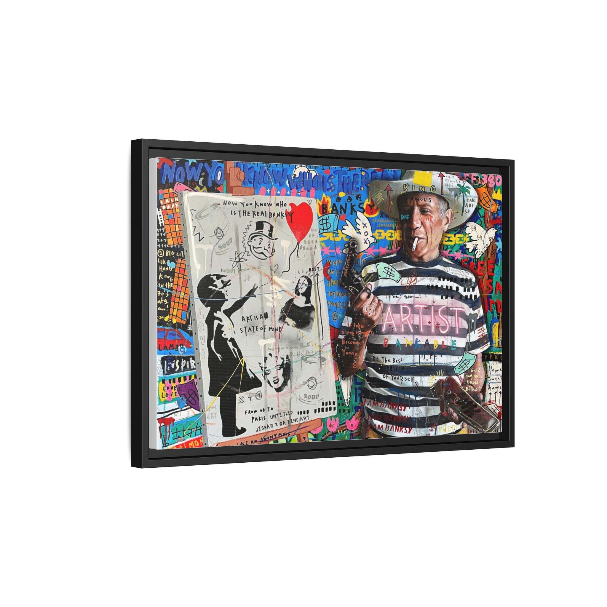 Bankable Rebellion: Street Art Collage, Banksy-Inspired Social Commentary, Urban Creative Expression - Canvas Wall Art