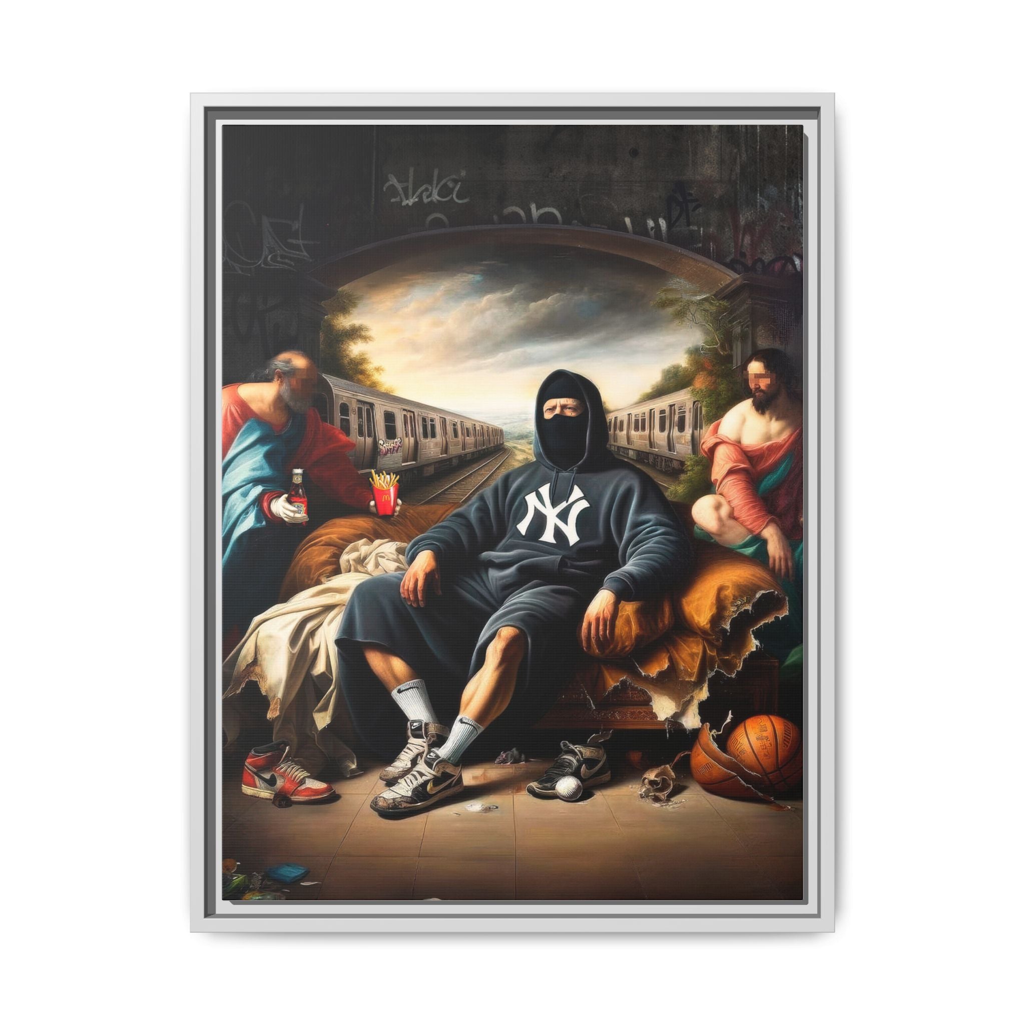 Urban Renaissance: Digital Remix of Classical Portraiture, Street Culture Reimagined - Canvas Wall Art