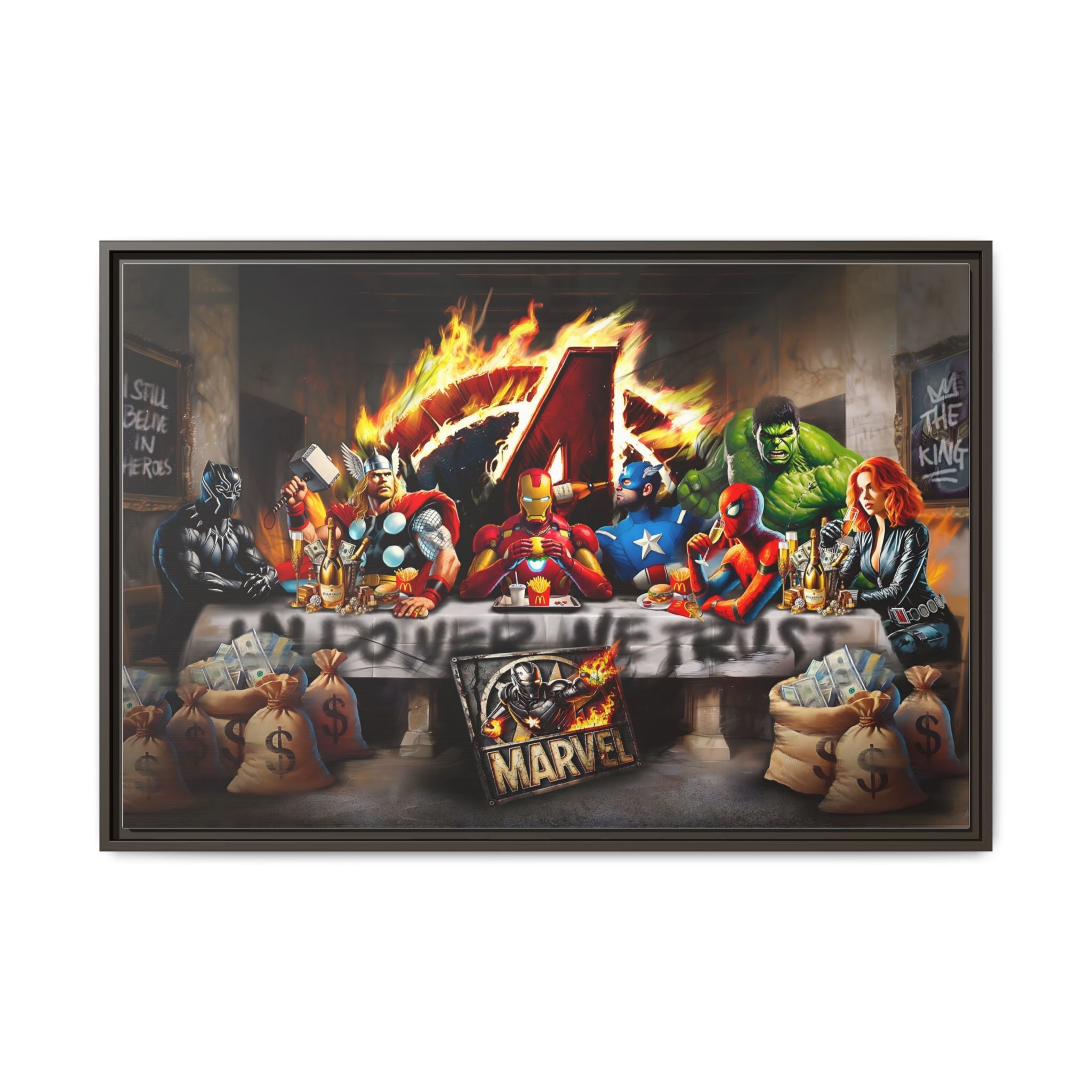 Feast of Franchises: Marvel Avengers Last Supper, Corporate Pop Art Parody - Canvas Wall Art