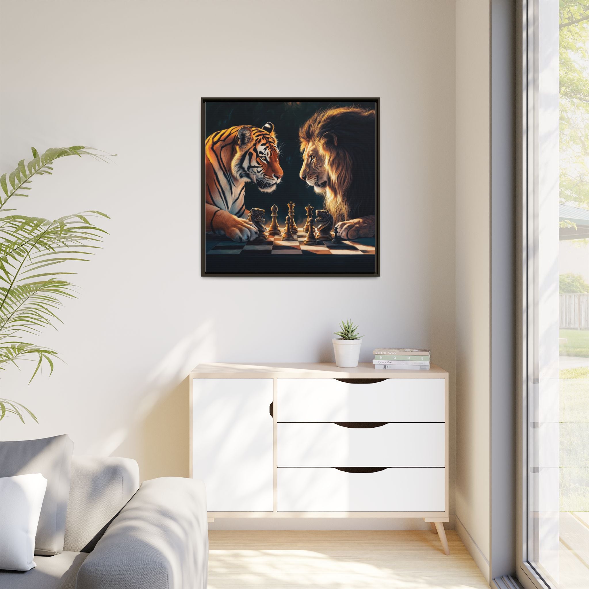 Predatory Strategies: Animal Kingdom Chess, Metaphorical Digital Art - Canvas Wall Art