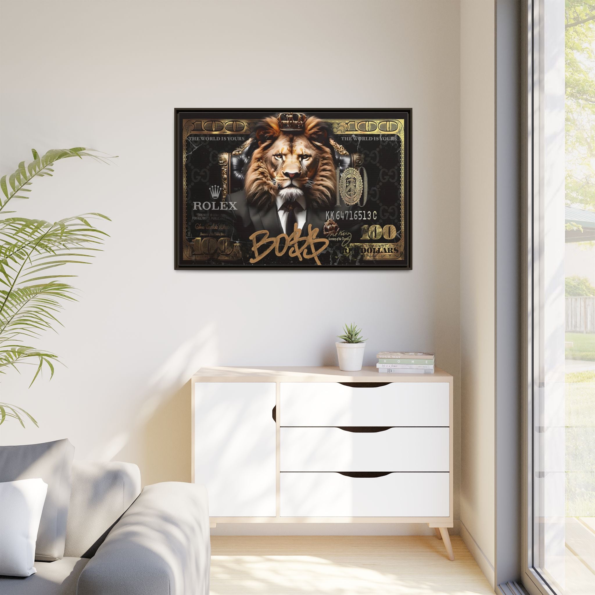 Lion Sovereign: Corporate Dominance, Golden Empire, Power Portrait - Canvas Wall Art