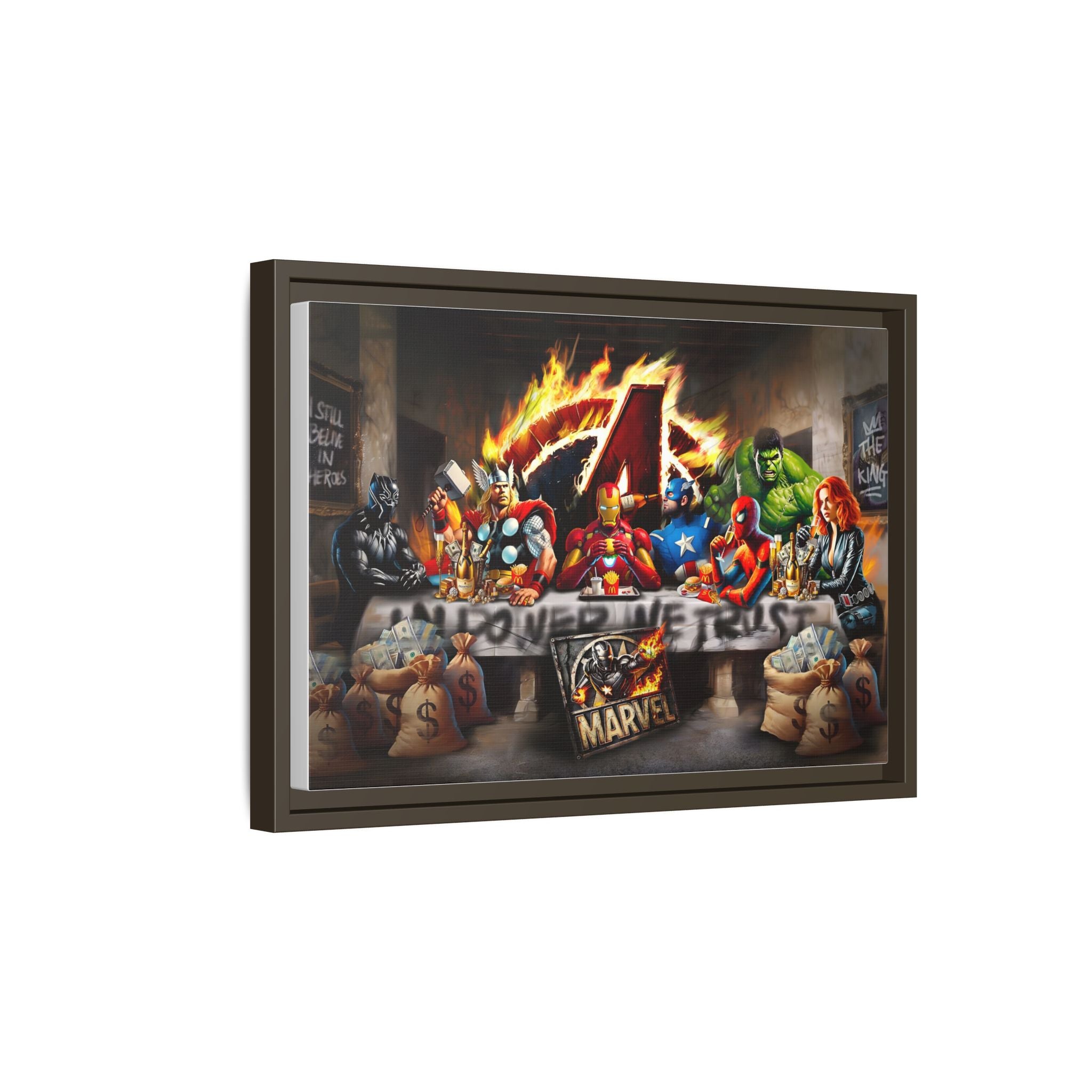 Feast of Franchises: Marvel Avengers Last Supper, Corporate Pop Art Parody - Canvas Wall Art