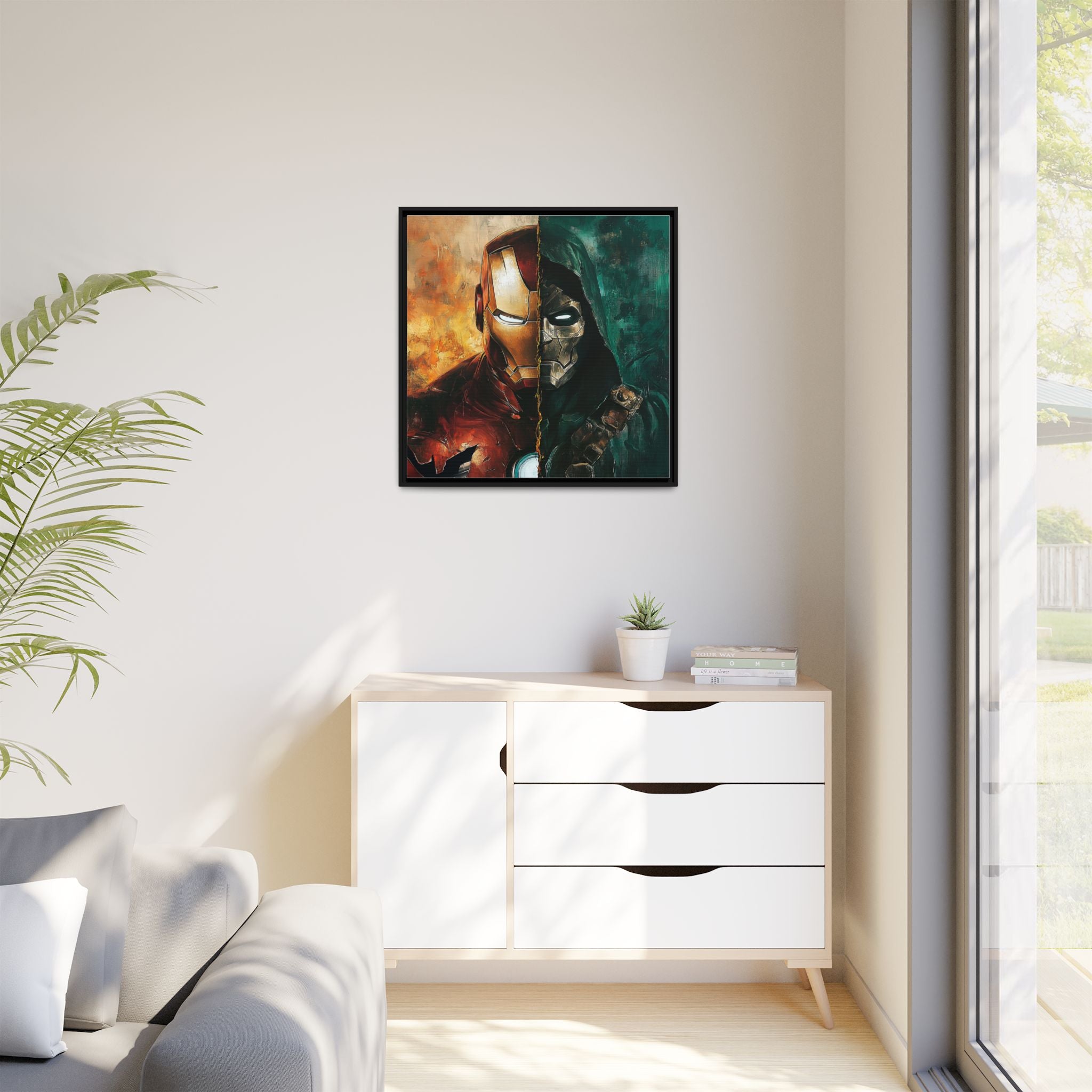 Technological Titans: Marvel Rivalry, Digital Fan Art Portrait, Superhero Duality Composition - Canvas Wall Art