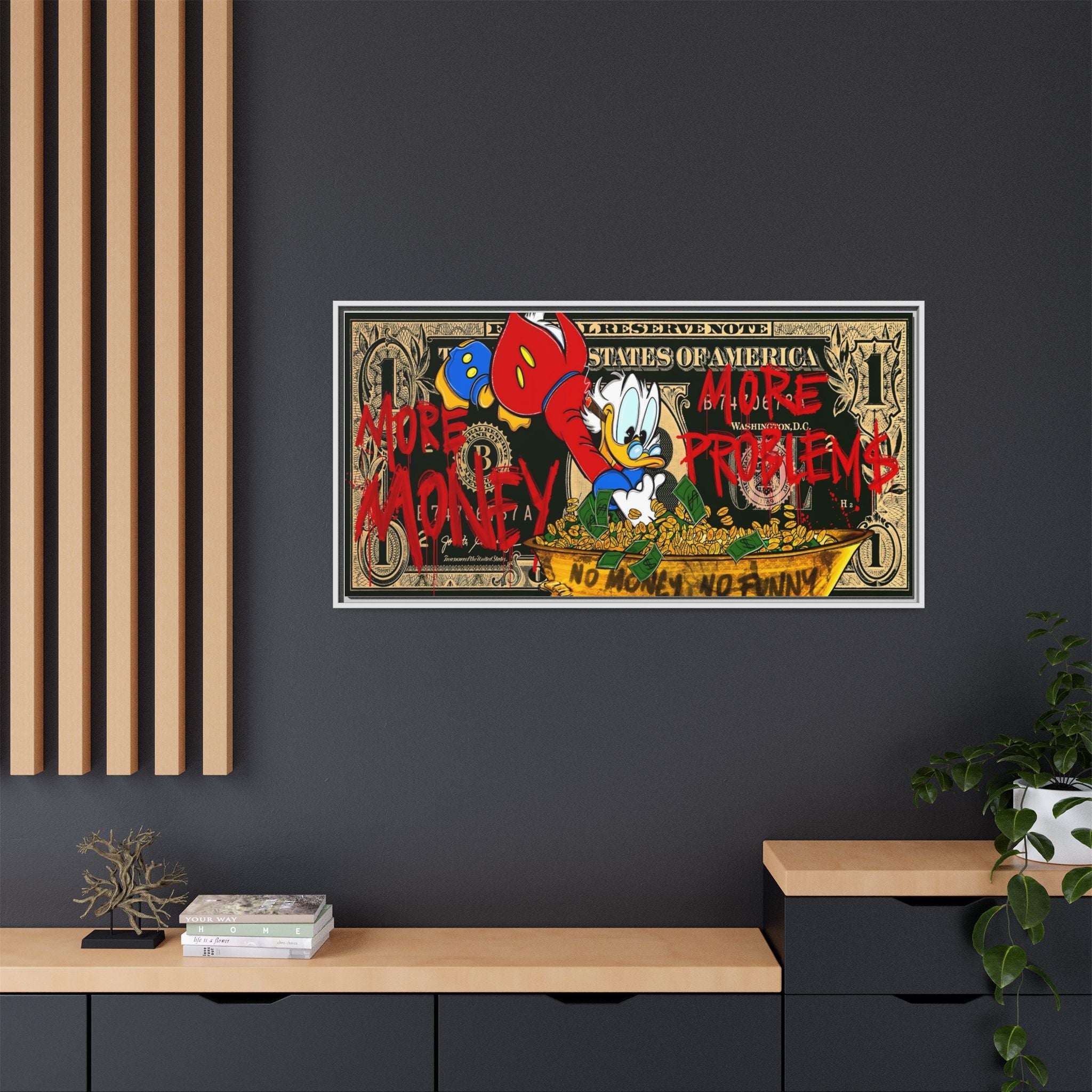 Duck Dynasty of Dollars: Pop Art Financial Critique, Graffiti Economics, Capitalist Commentary - Canvas Wall Art
