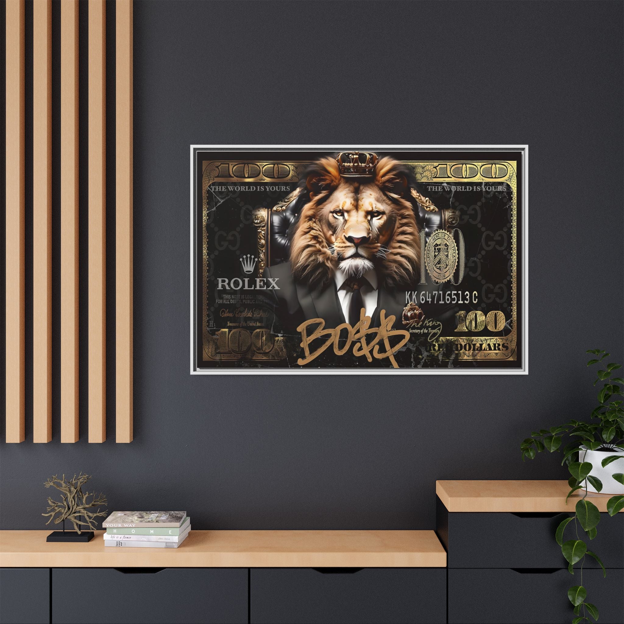 Lion Sovereign: Corporate Dominance, Golden Empire, Power Portrait - Canvas Wall Art