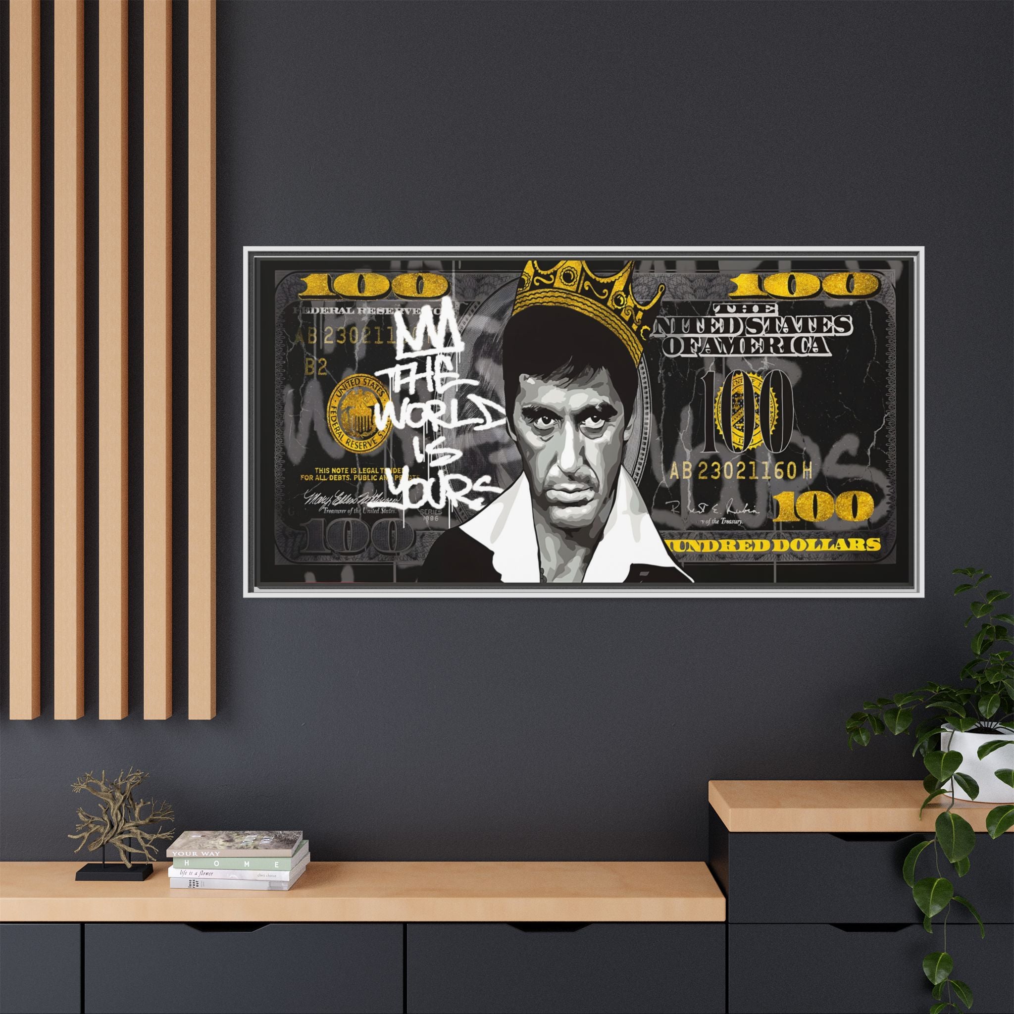 Crowned in Green: Pop Art Crime Iconography, Urban Financial Rebellion - Canvas Wall Art