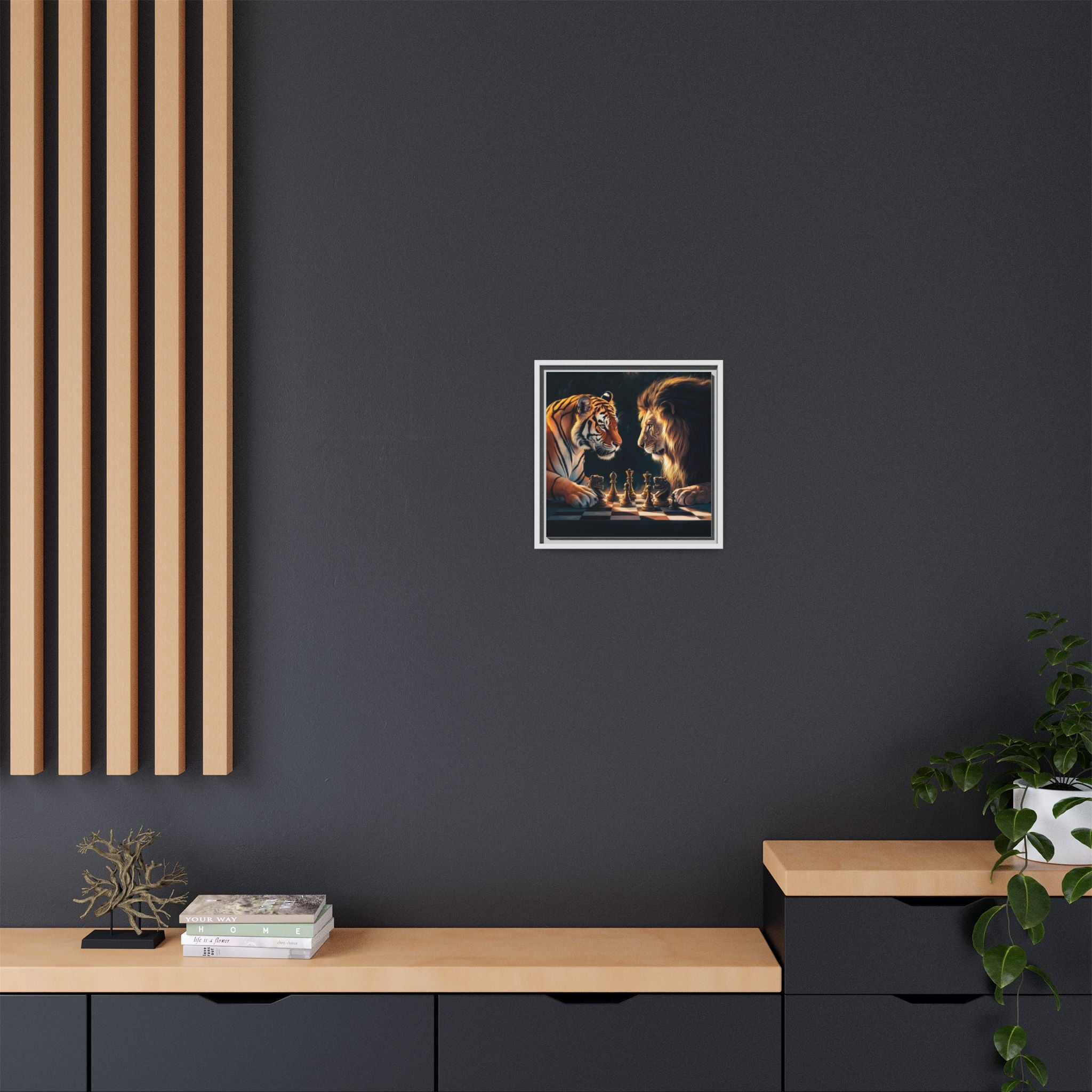 Predatory Strategies: Animal Kingdom Chess, Metaphorical Digital Art - Canvas Wall Art