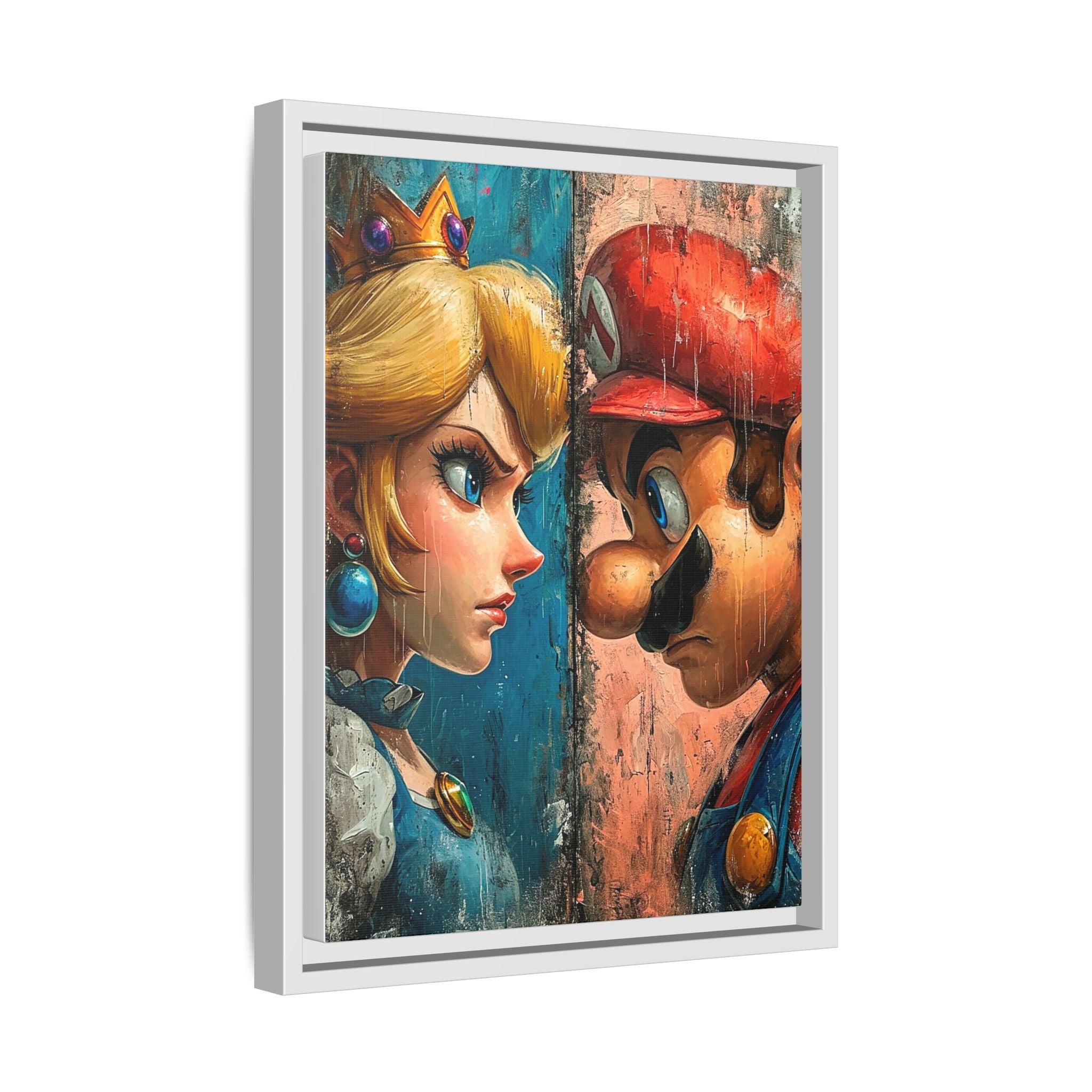 Legends Collide: Pixel Protagonists Reimagined, Gritty Game Art Portrait - Canvas Wall Art