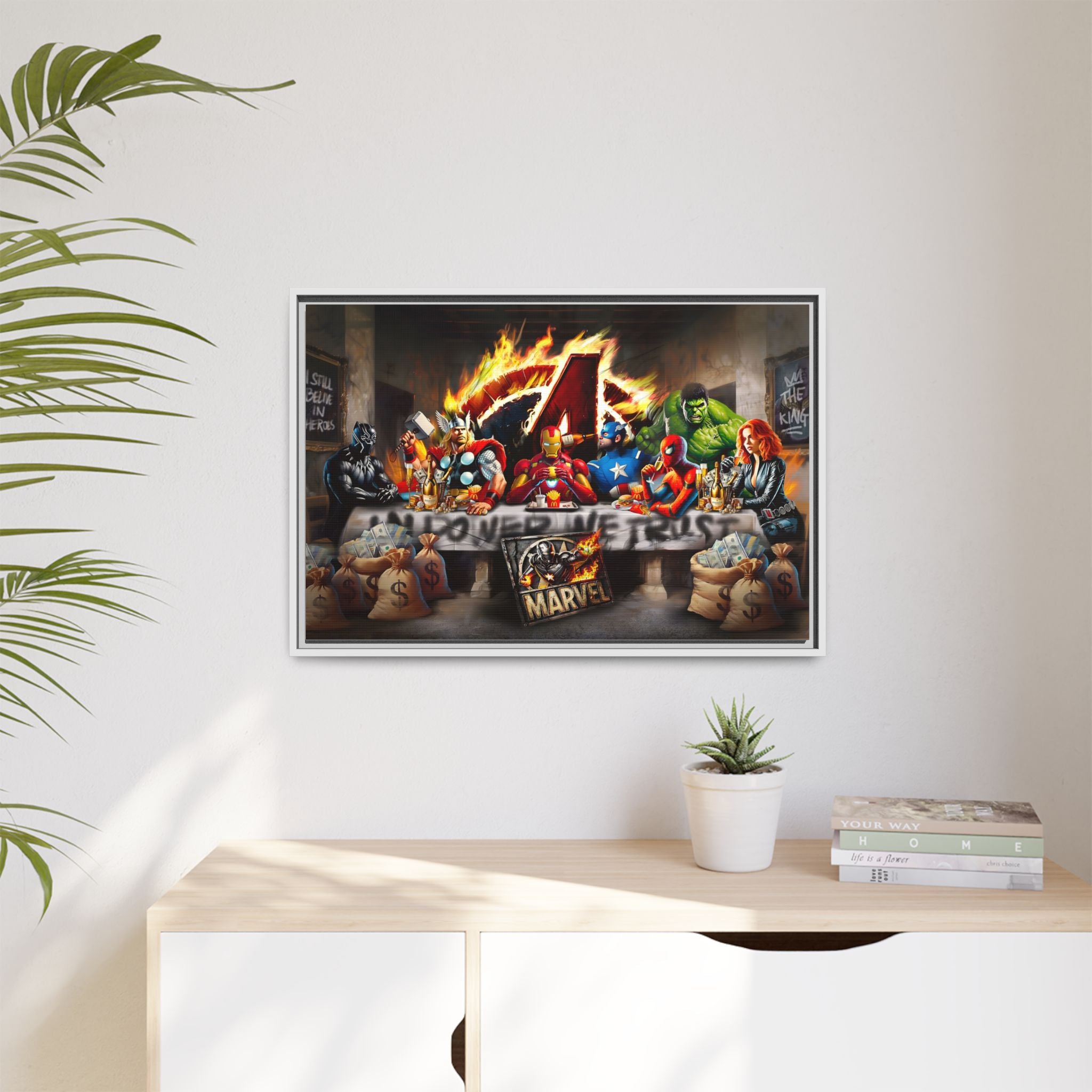 Feast of Franchises: Marvel Avengers Last Supper, Corporate Pop Art Parody - Canvas Wall Art