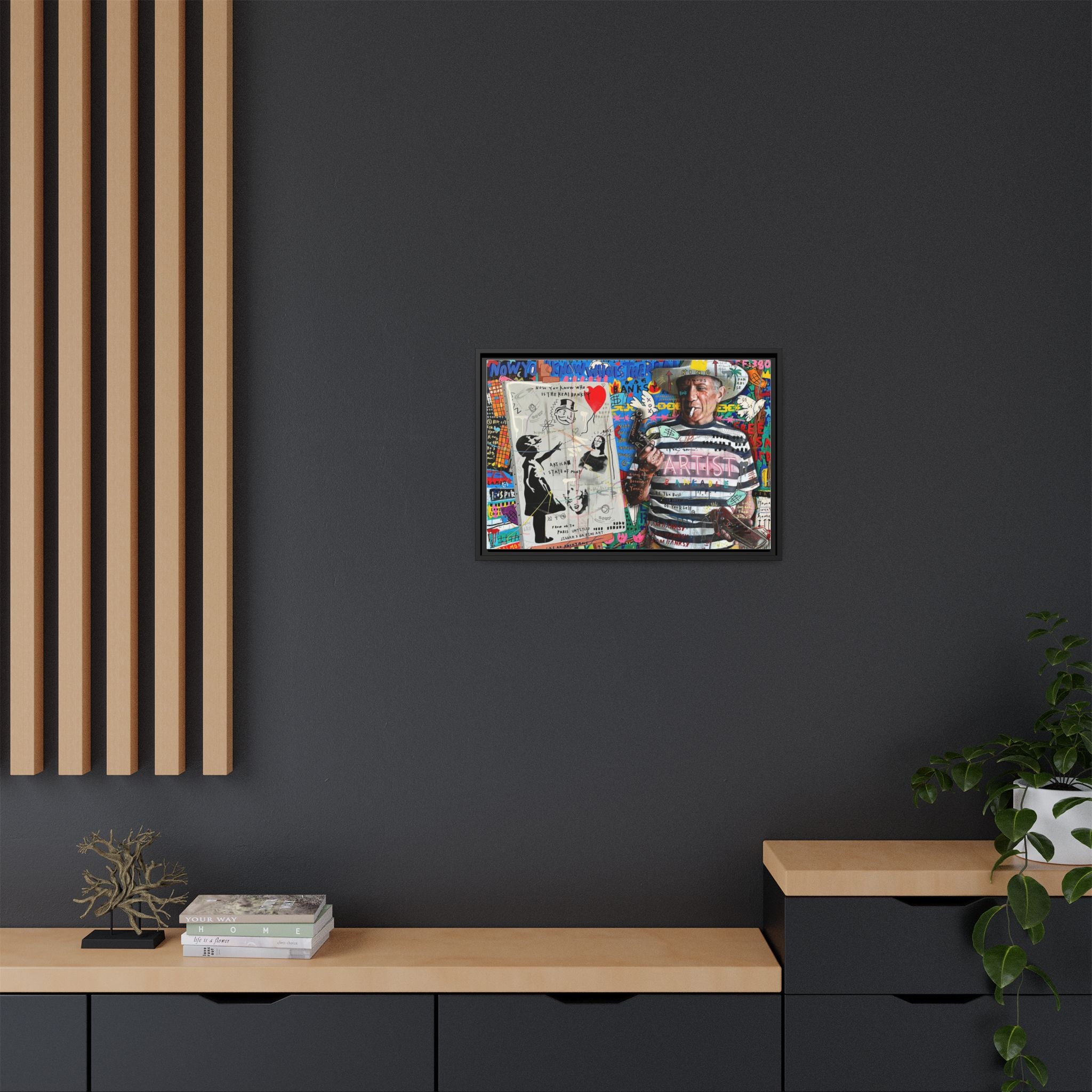 Bankable Rebellion: Street Art Collage, Banksy-Inspired Social Commentary, Urban Creative Expression - Canvas Wall Art