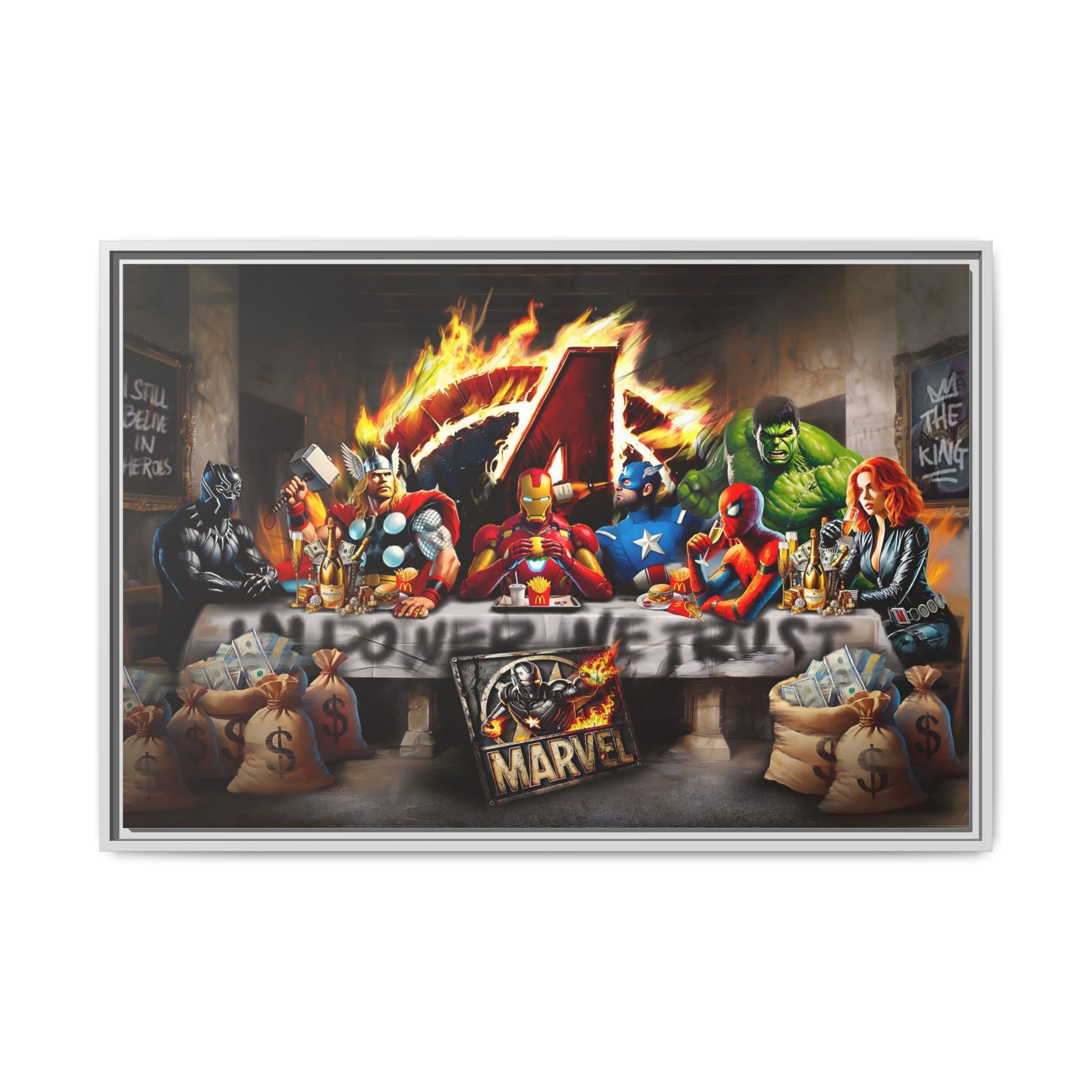 Feast of Franchises: Marvel Avengers Last Supper, Corporate Pop Art Parody - Canvas Wall Art