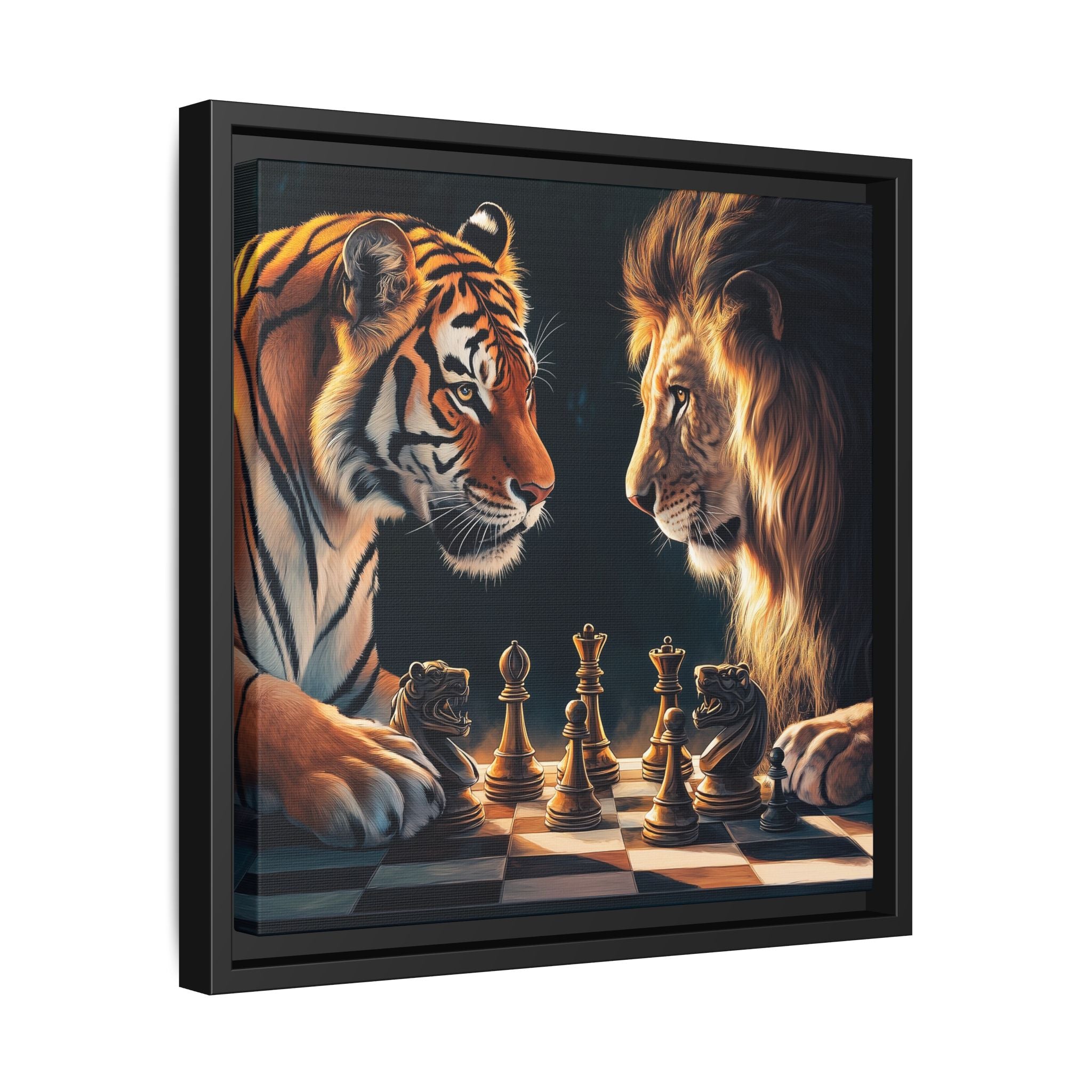 Predatory Strategies: Animal Kingdom Chess, Metaphorical Digital Art - Canvas Wall Art