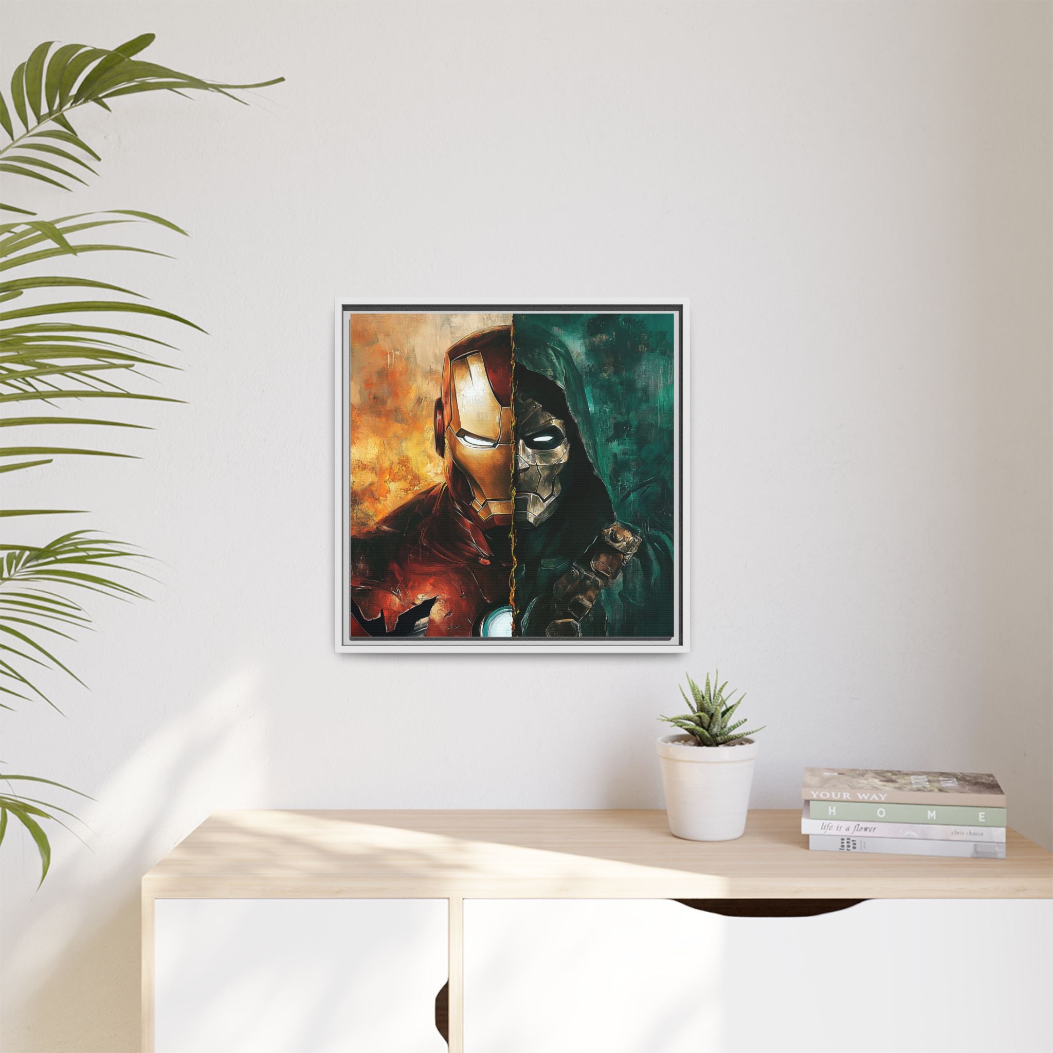 Technological Titans: Marvel Rivalry, Digital Fan Art Portrait, Superhero Duality Composition - Canvas Wall Art