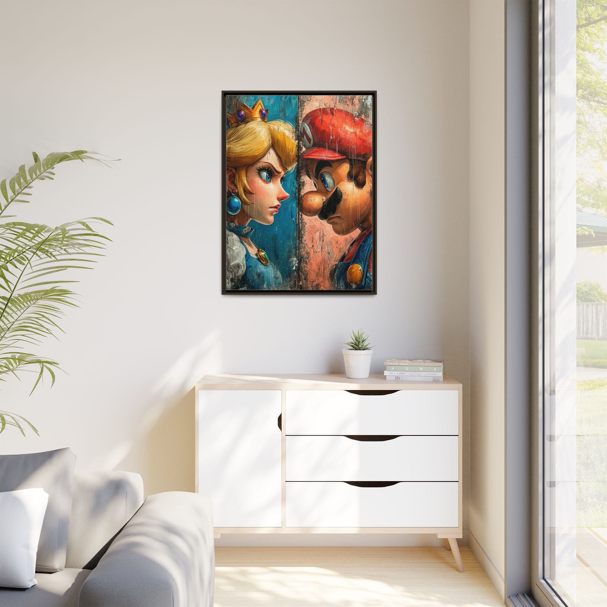 Legends Collide: Pixel Protagonists Reimagined, Gritty Game Art Portrait - Canvas Wall Art