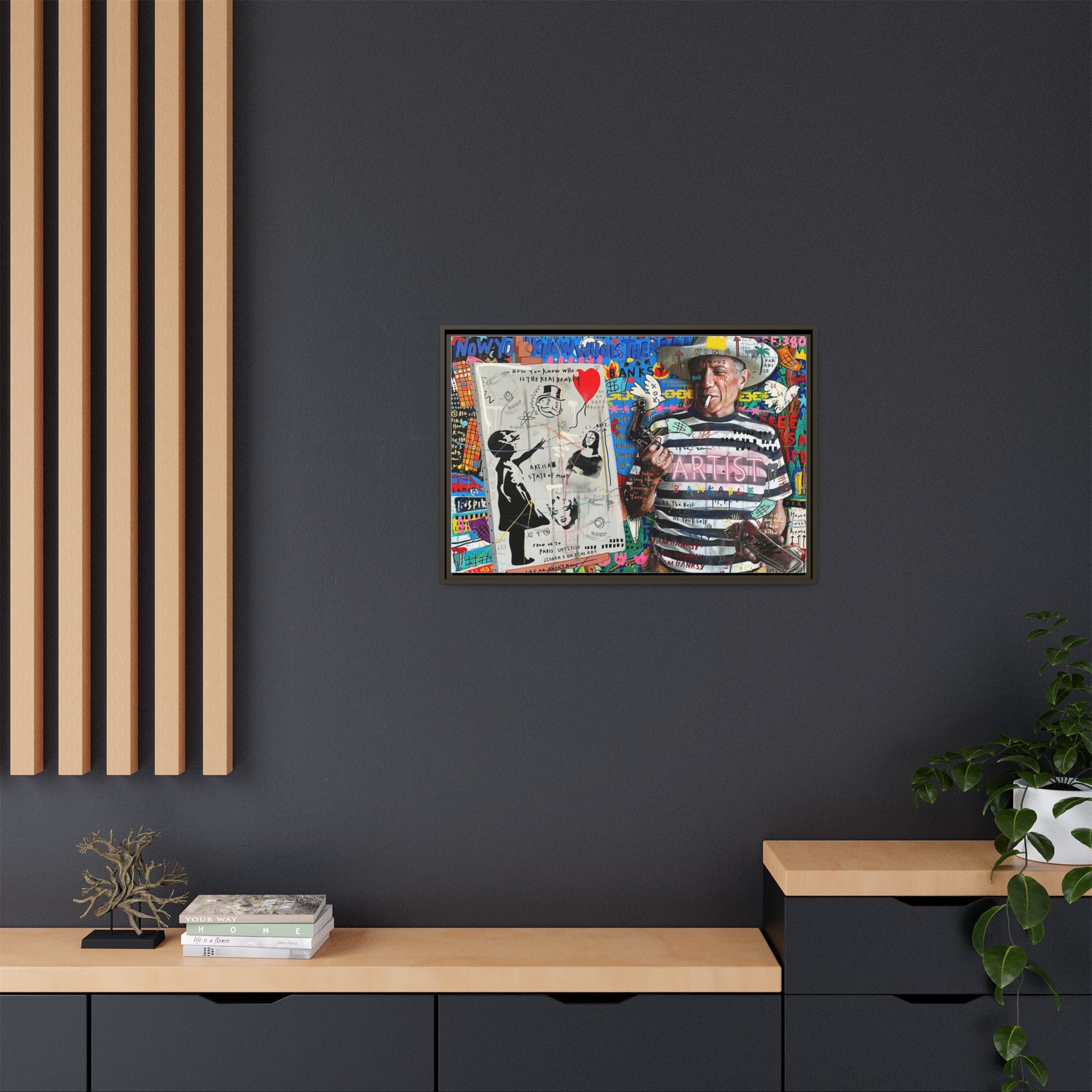 Bankable Rebellion: Street Art Collage, Banksy-Inspired Social Commentary, Urban Creative Expression - Canvas Wall Art
