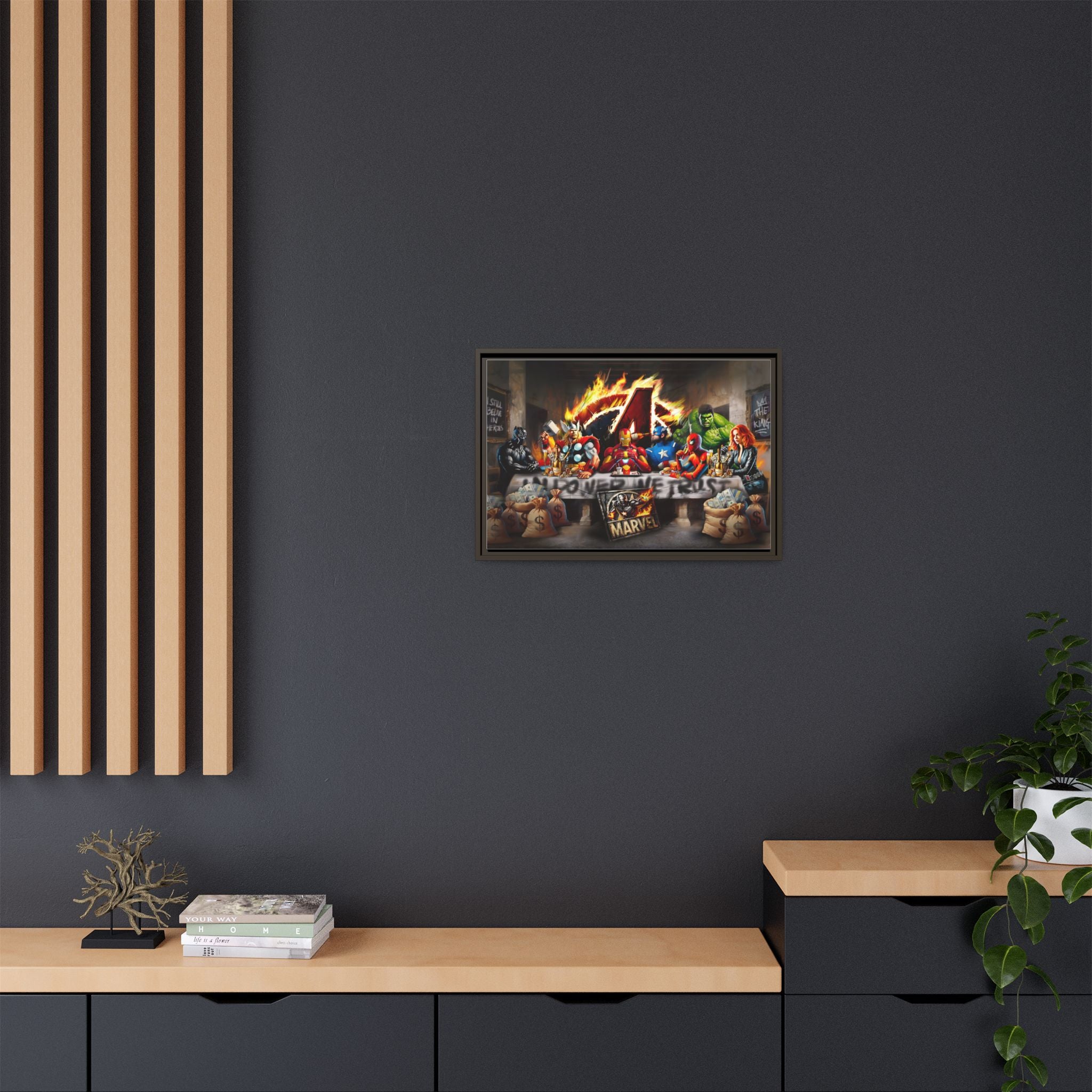 Feast of Franchises: Marvel Avengers Last Supper, Corporate Pop Art Parody - Canvas Wall Art