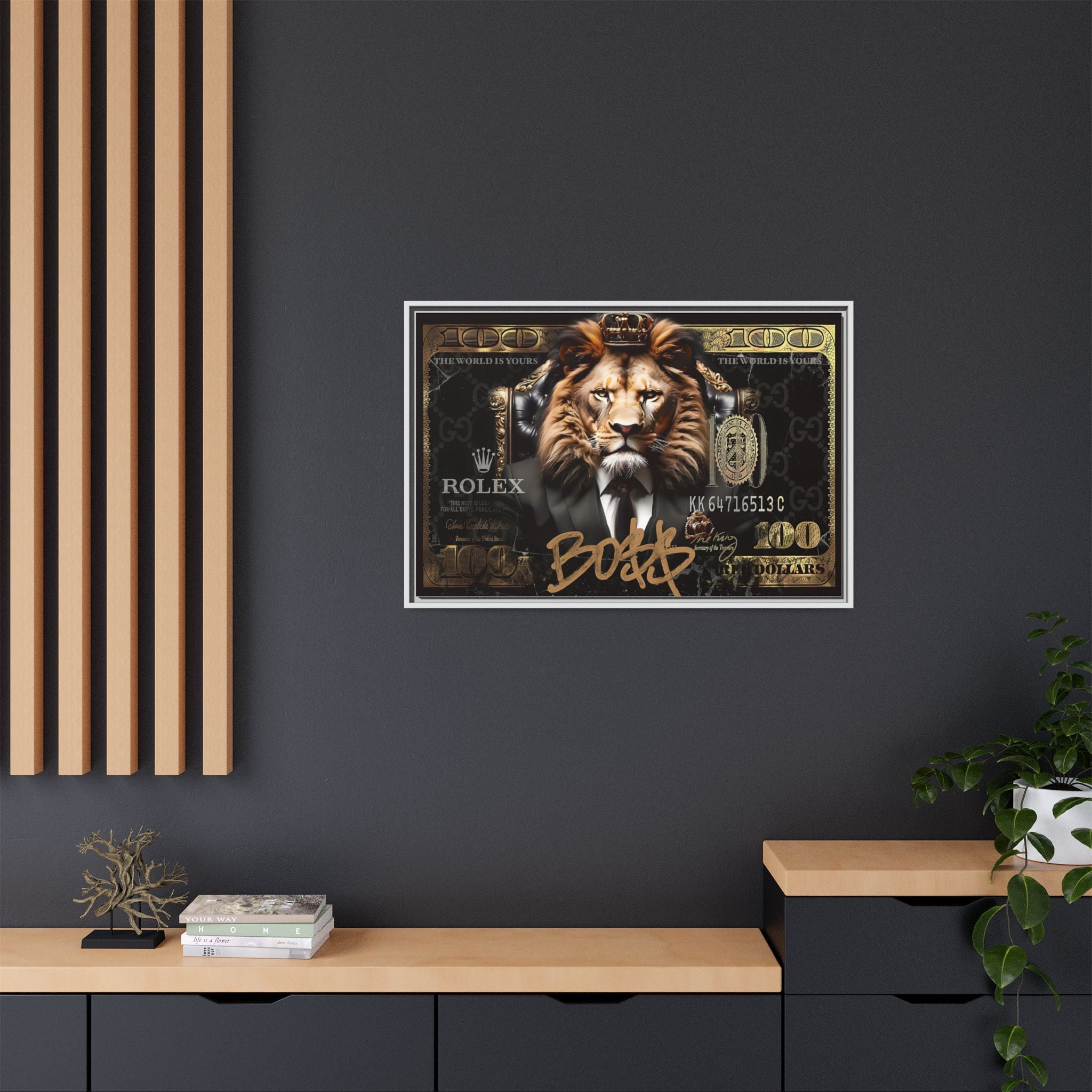 Lion Sovereign: Corporate Dominance, Golden Empire, Power Portrait - Canvas Wall Art