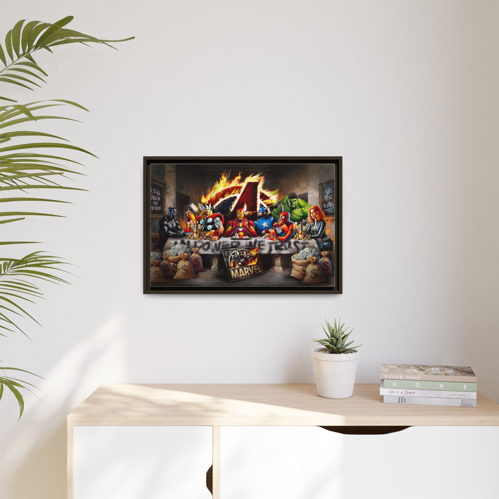 Feast of Franchises: Marvel Avengers Last Supper, Corporate Pop Art Parody - Canvas Wall Art