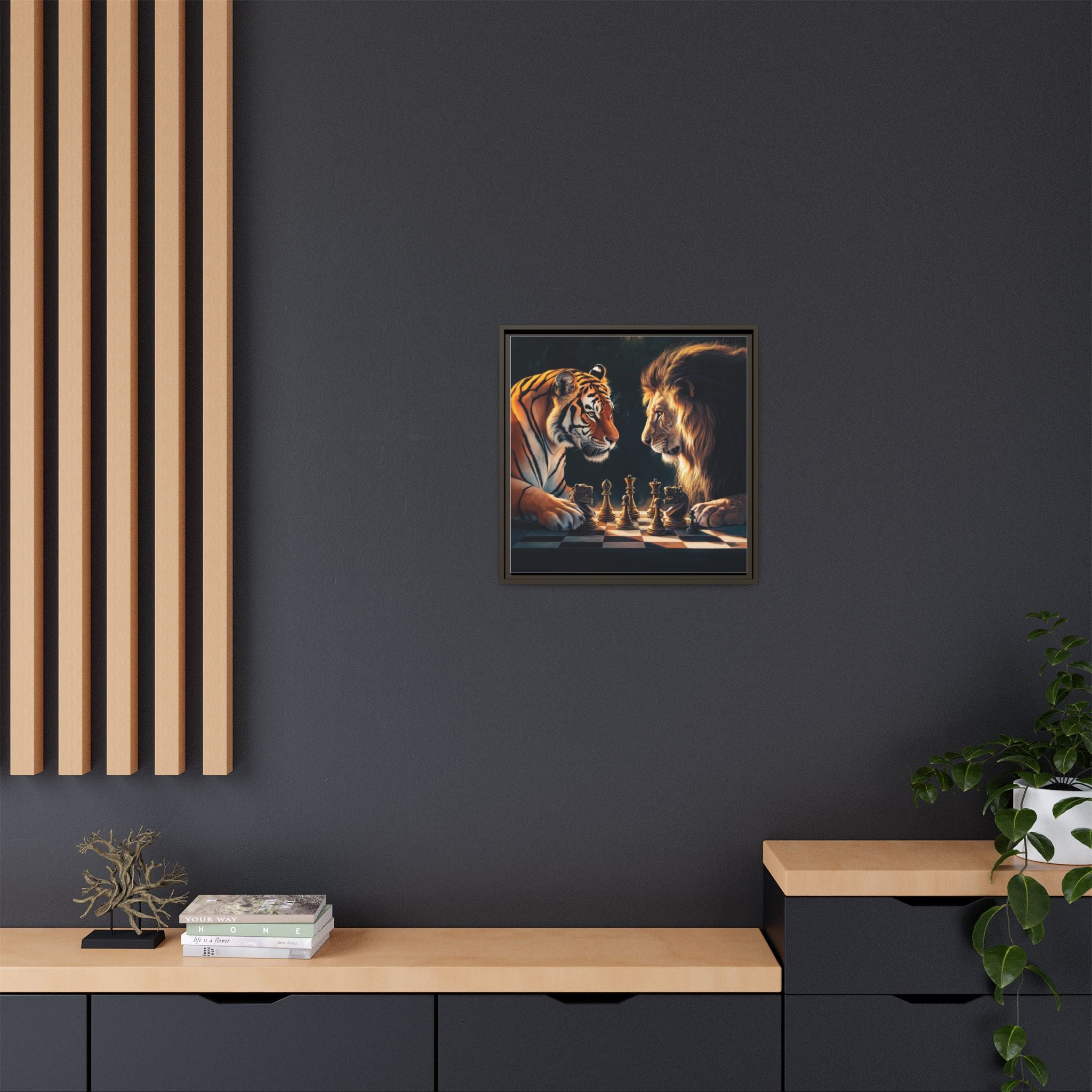 Predatory Strategies: Animal Kingdom Chess, Metaphorical Digital Art - Canvas Wall Art